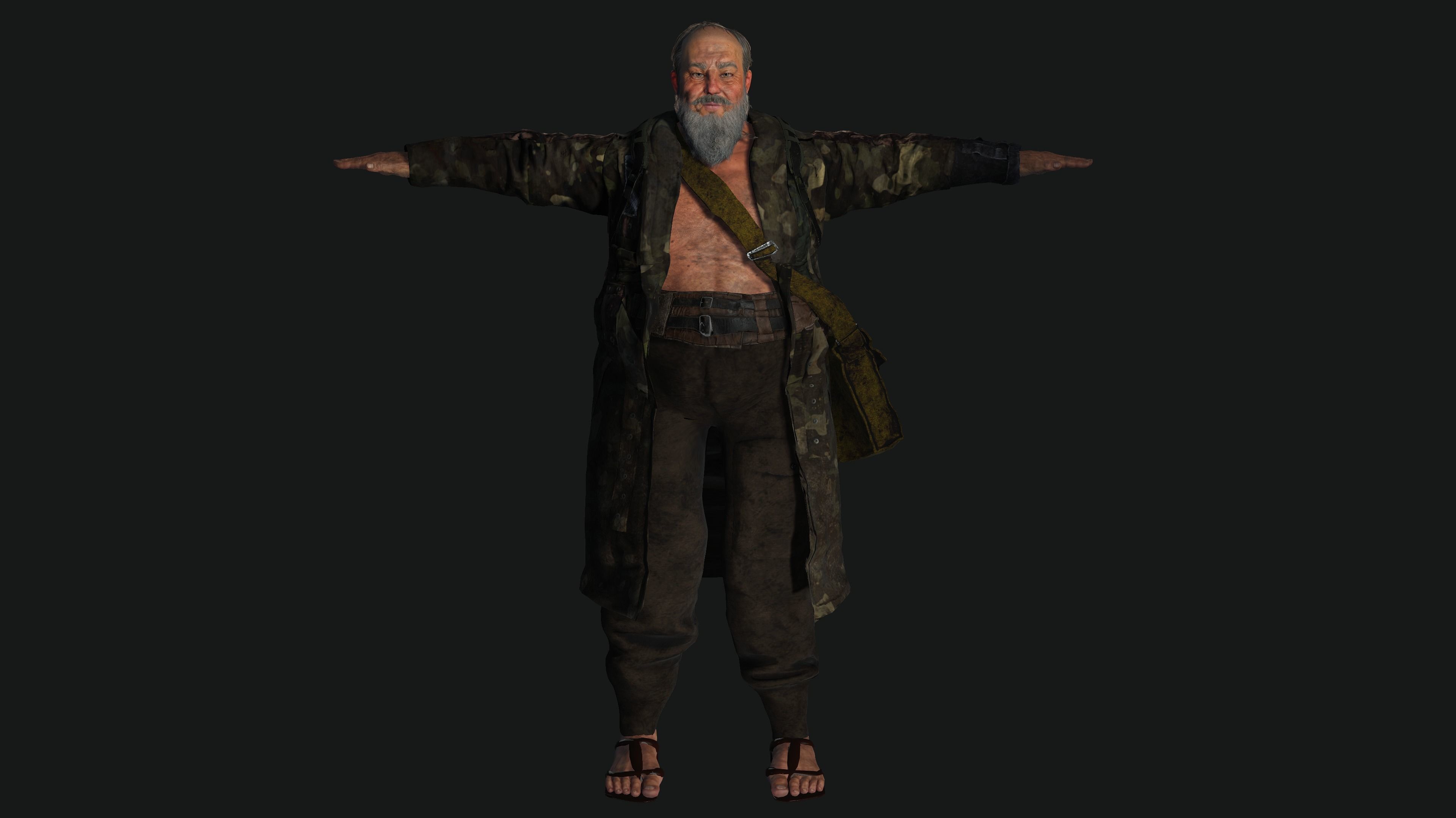 AAA 3D OLD FAT BEARD MAN HOMELESS SURVIVOR- GAME READY CHARACTER Low-poly 3D model_18