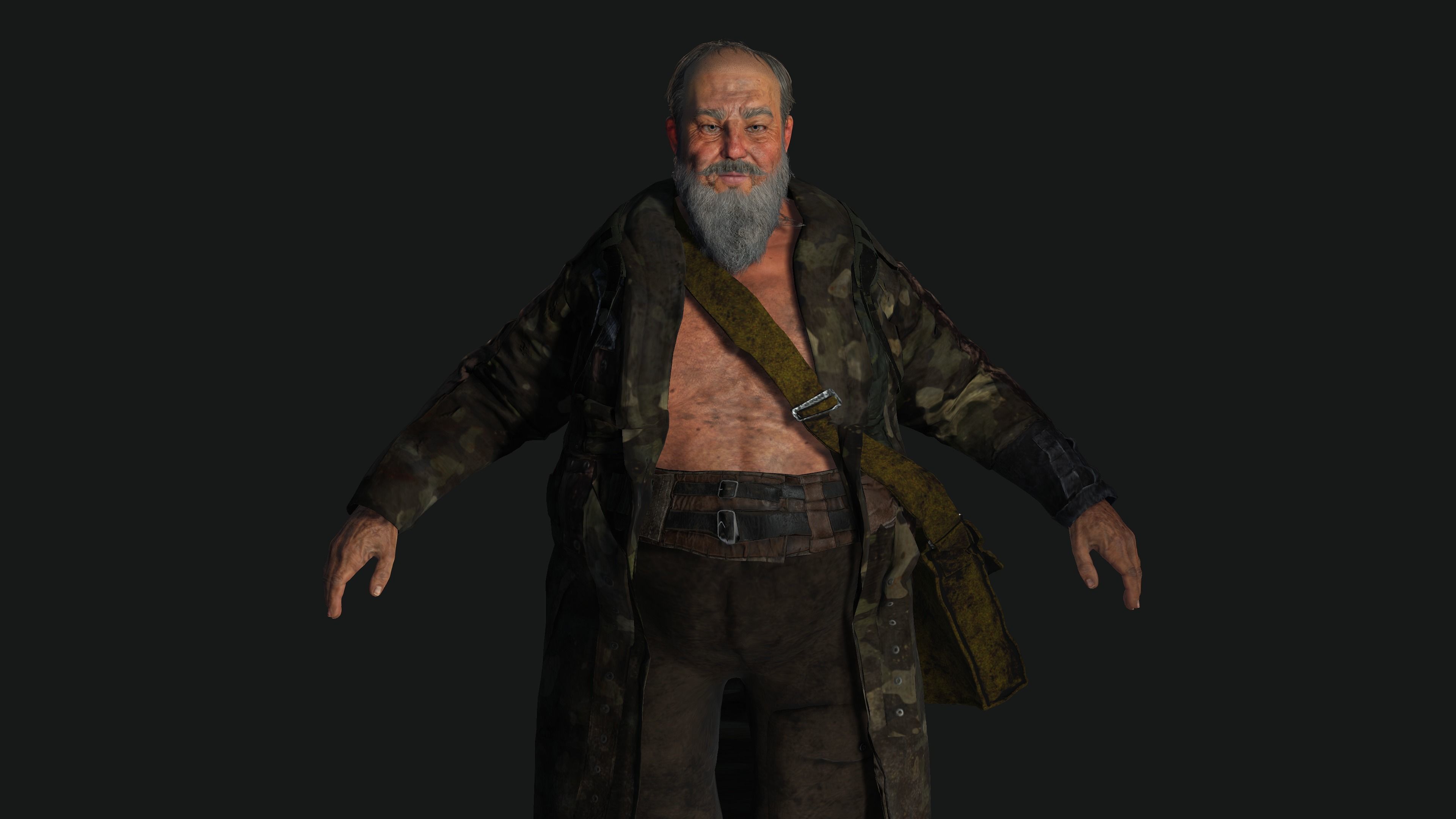 AAA 3D OLD FAT BEARD MAN HOMELESS SURVIVOR- GAME READY CHARACTER Low-poly 3D model_3