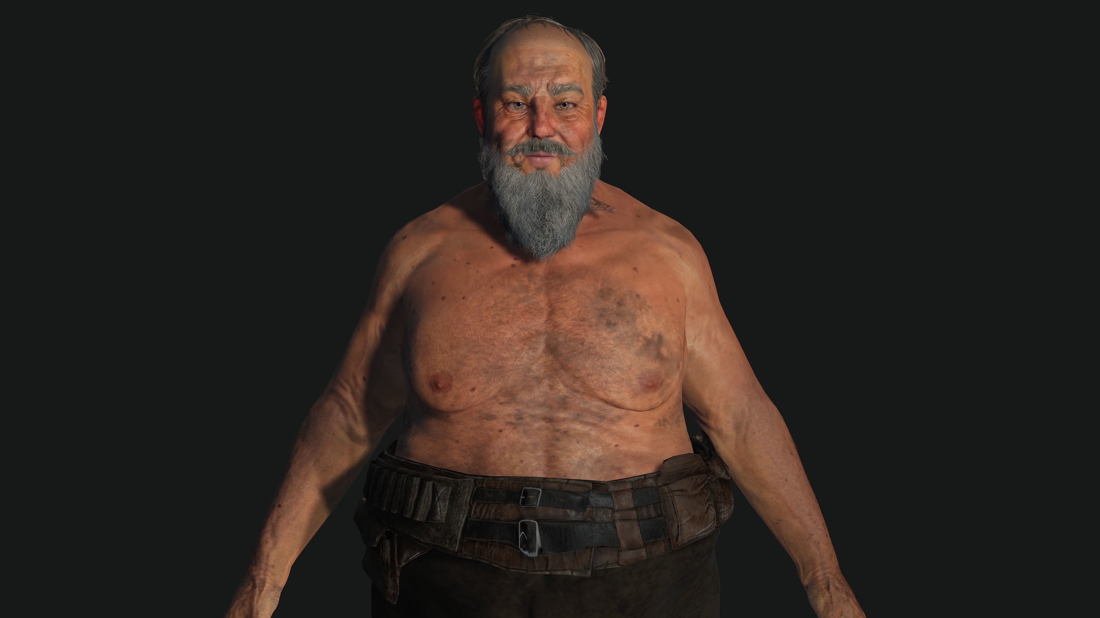 AAA 3D OLD FAT BEARD MAN HOMELESS SURVIVOR- GAME READY CHARACTER Low-poly 3D model_9