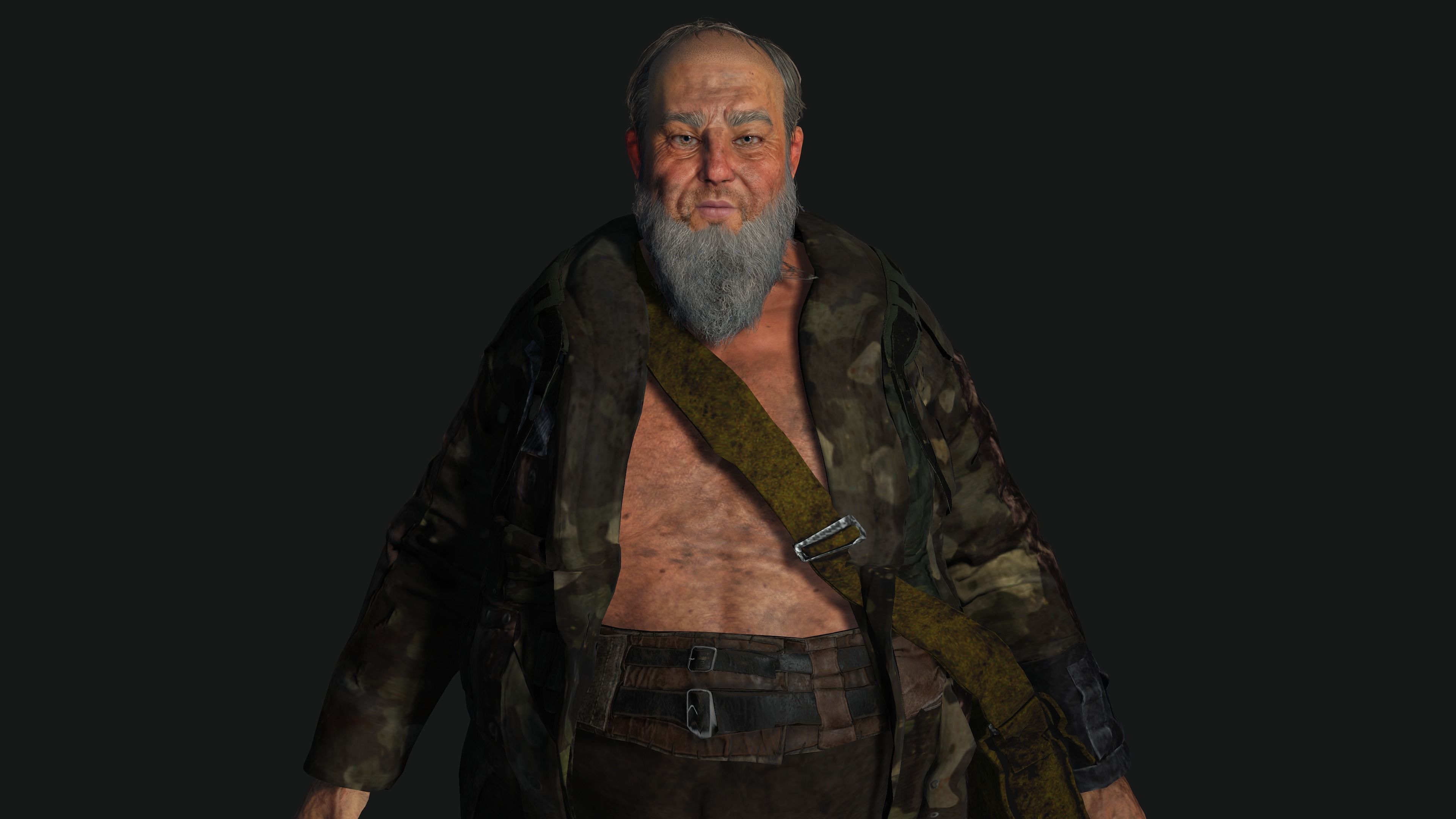 AAA 3D OLD FAT BEARD MAN HOMELESS SURVIVOR- GAME READY CHARACTER Low-poly 3D model_7
