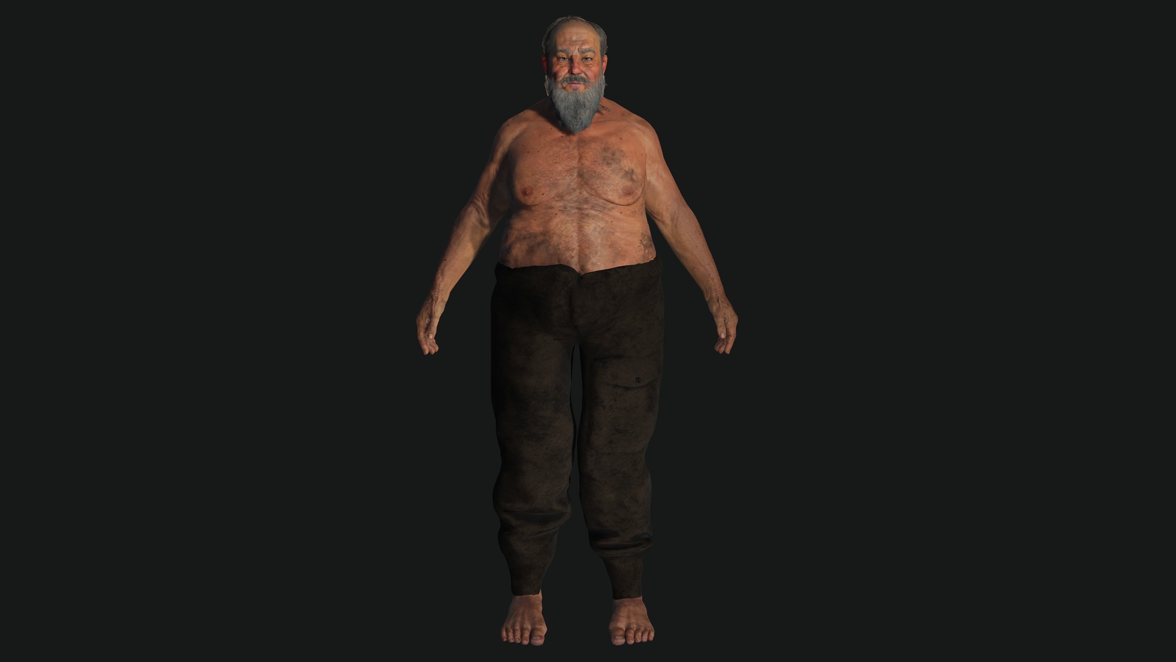 AAA 3D OLD FAT BEARD MAN HOMELESS SURVIVOR- GAME READY CHARACTER Low-poly 3D model_17