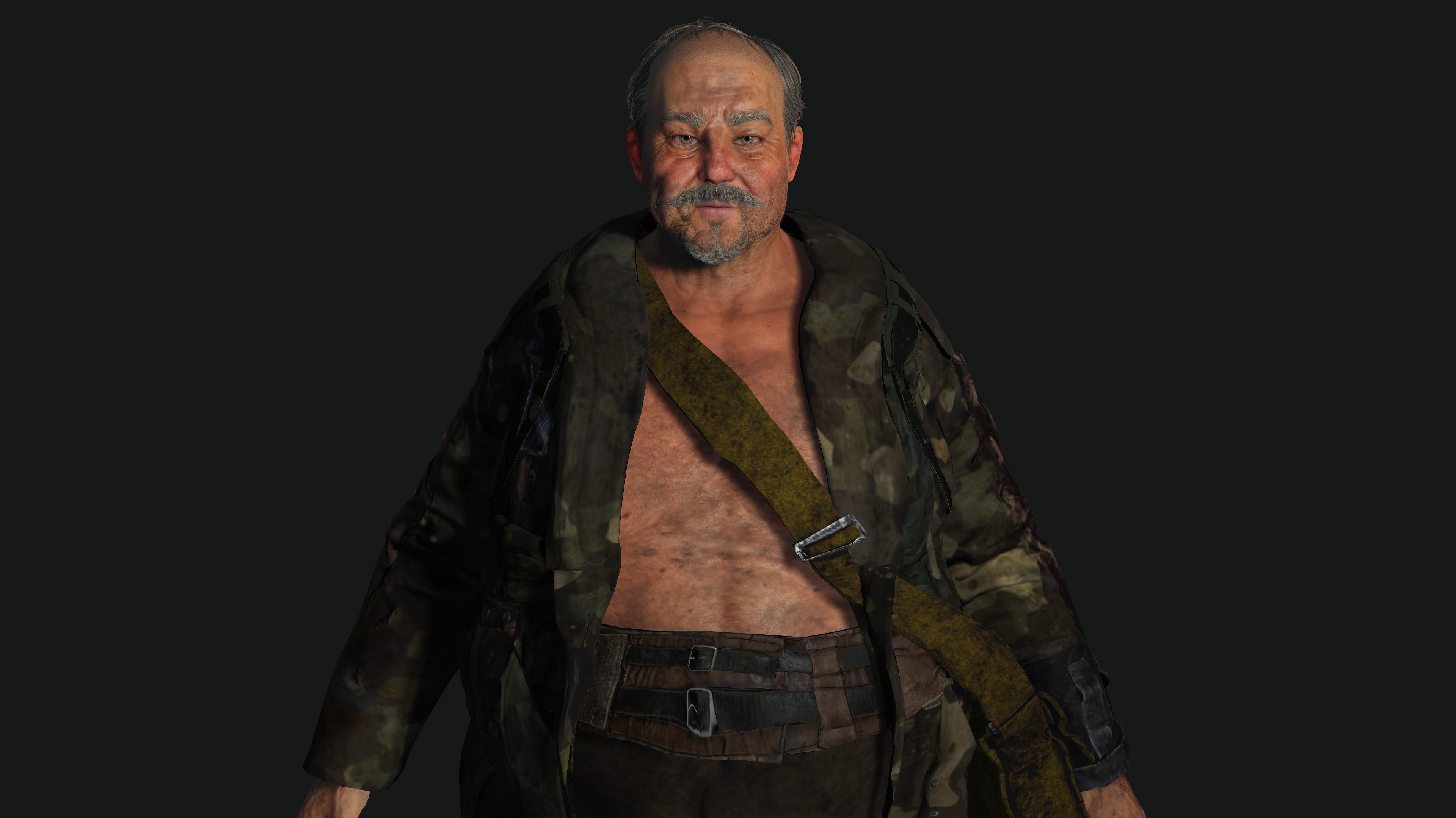 AAA 3D OLD FAT BEARD MAN HOMELESS SURVIVOR- GAME READY CHARACTER Low-poly 3D model_8