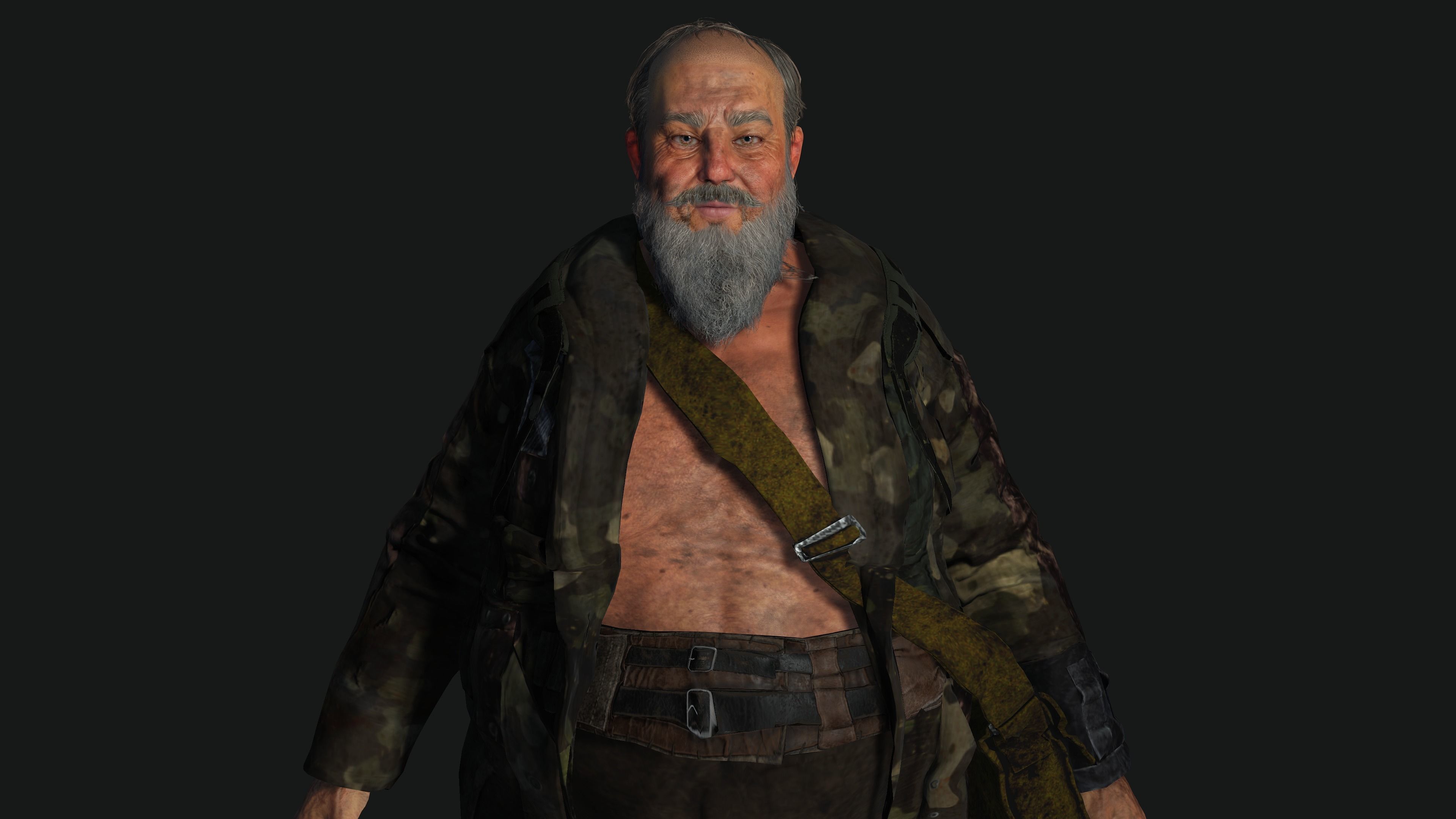 AAA 3D OLD FAT BEARD MAN HOMELESS SURVIVOR- GAME READY CHARACTER Low-poly 3D model_6