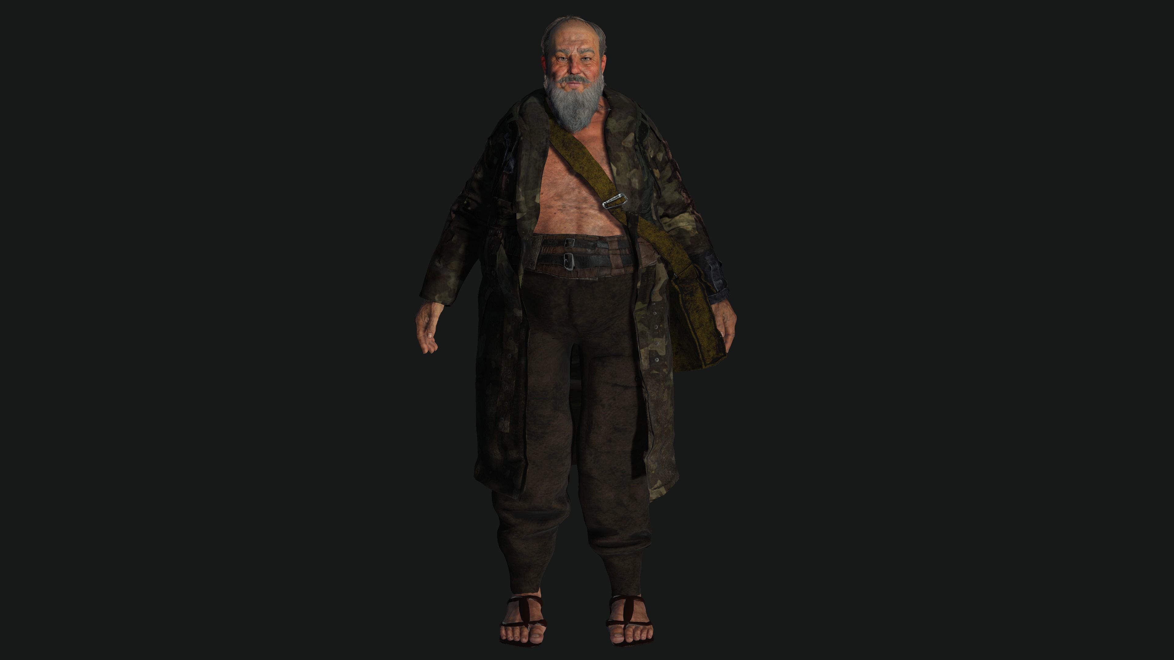 AAA 3D OLD FAT BEARD MAN HOMELESS SURVIVOR- GAME READY CHARACTER Low-poly 3D model_13