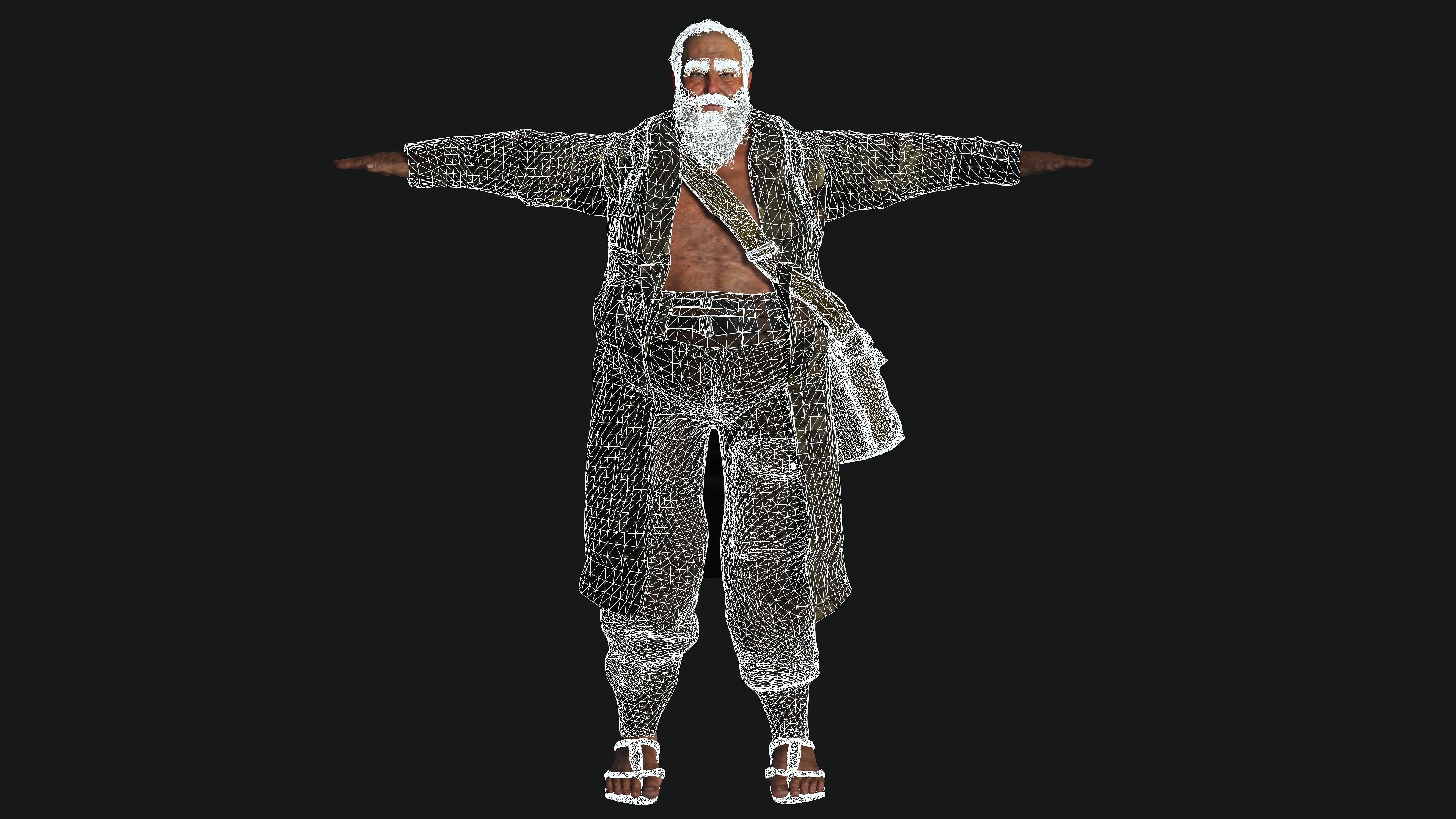 AAA 3D OLD FAT BEARD MAN HOMELESS SURVIVOR- GAME READY CHARACTER Low-poly 3D model_19