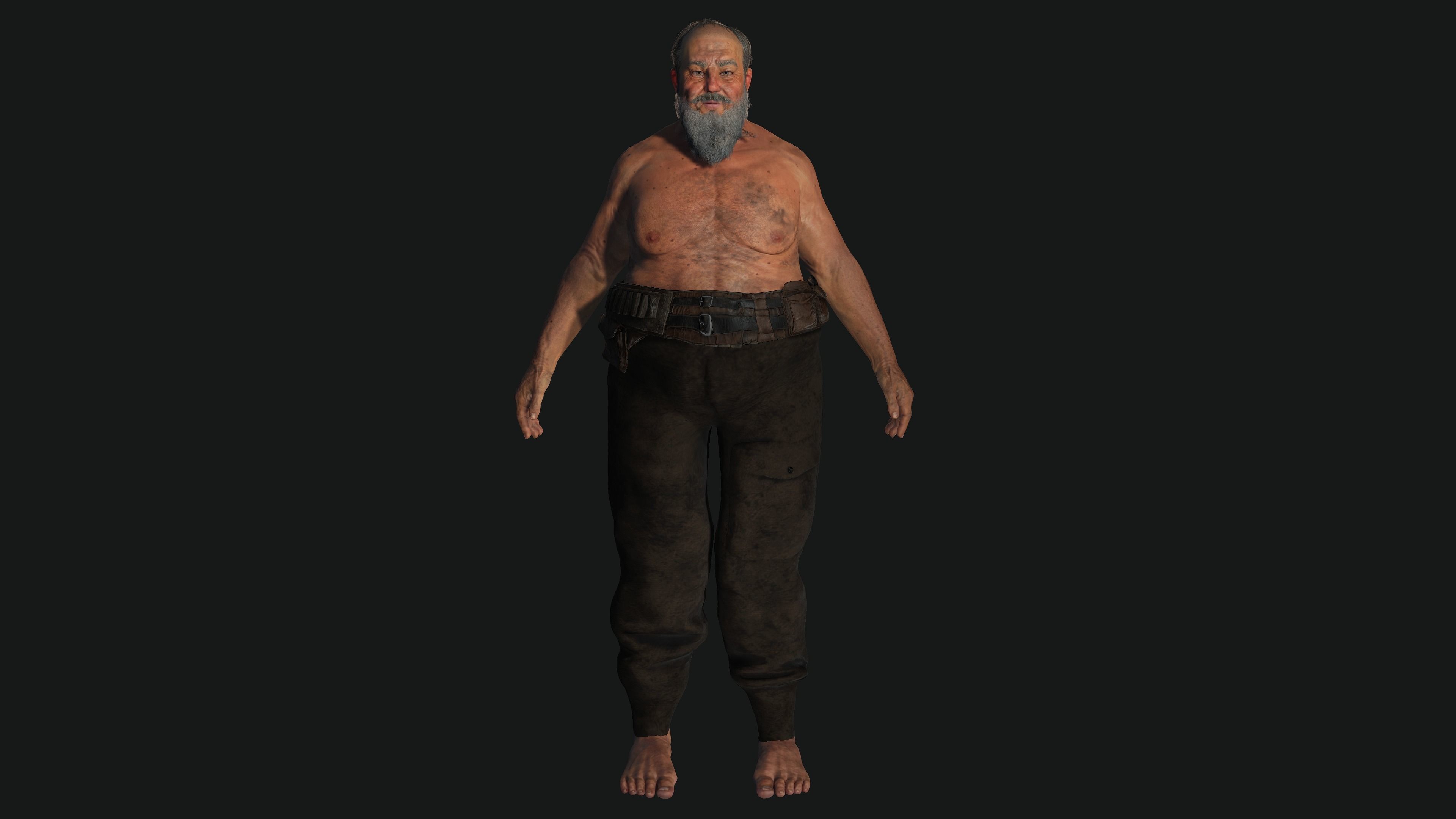AAA 3D OLD FAT BEARD MAN HOMELESS SURVIVOR- GAME READY CHARACTER Low-poly 3D model_16