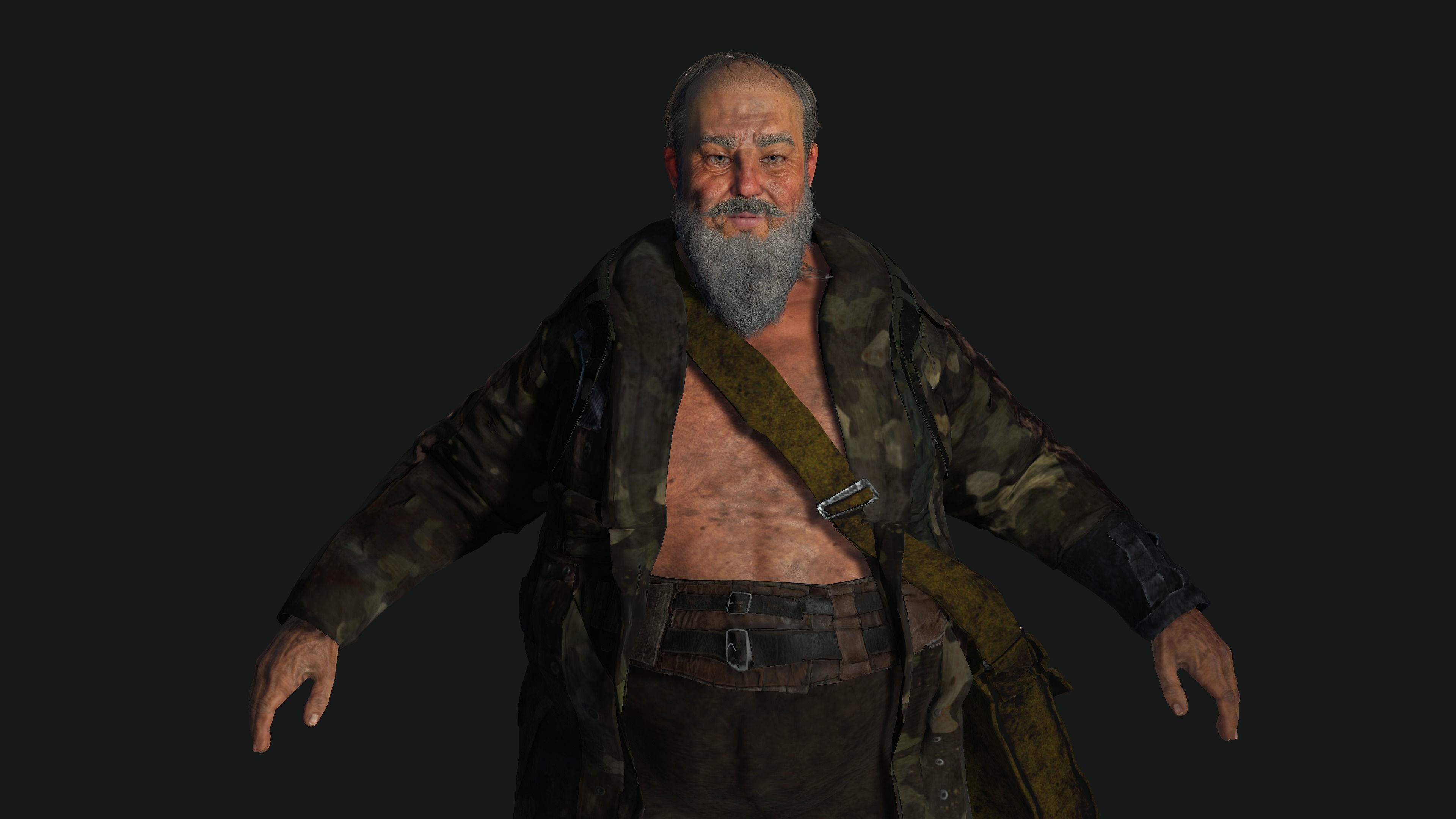 AAA 3D OLD FAT BEARD MAN HOMELESS SURVIVOR- GAME READY CHARACTER Low-poly 3D model_4