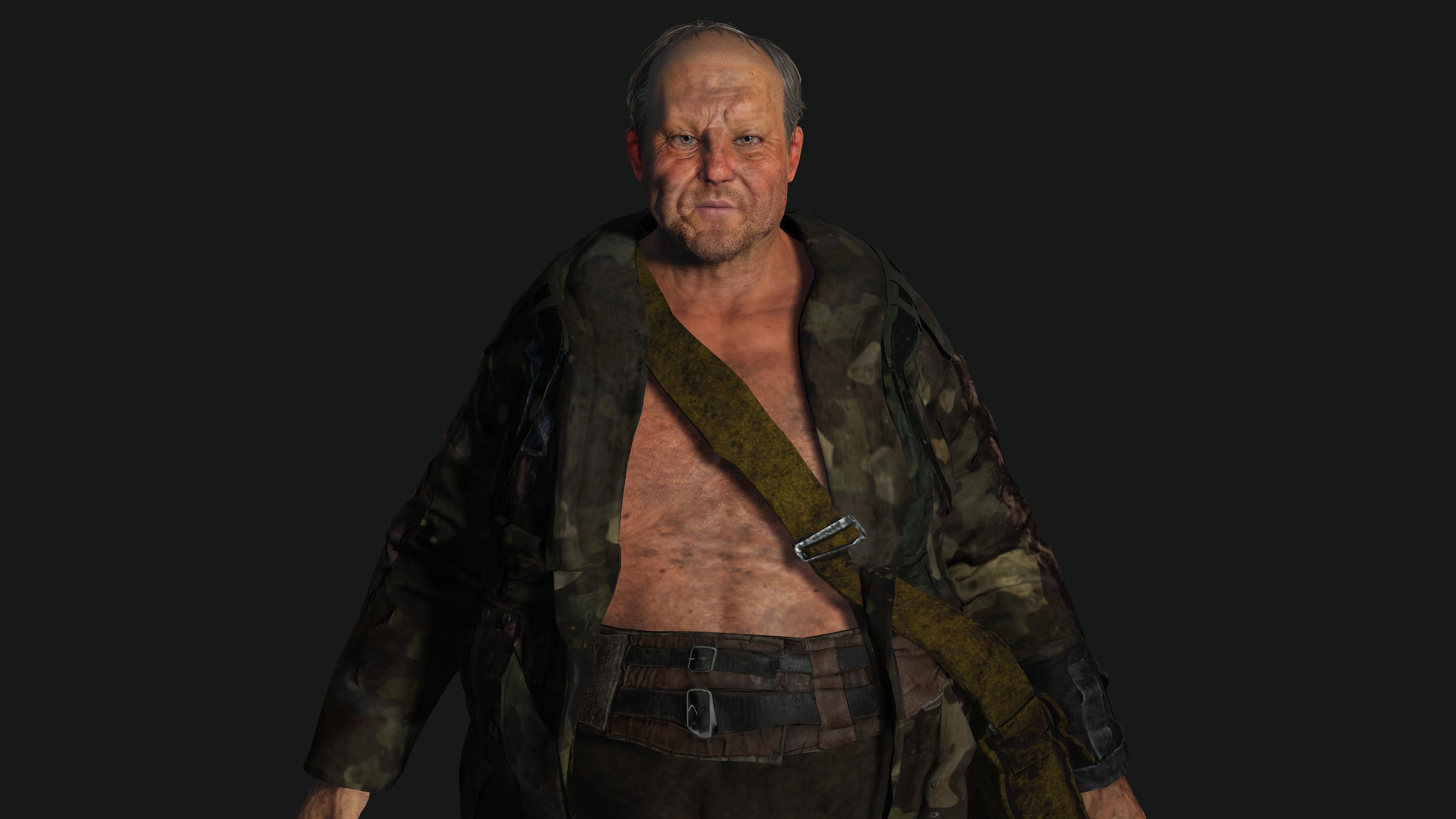 AAA 3D OLD FAT BEARD MAN HOMELESS SURVIVOR- GAME READY CHARACTER Low-poly 3D model_12