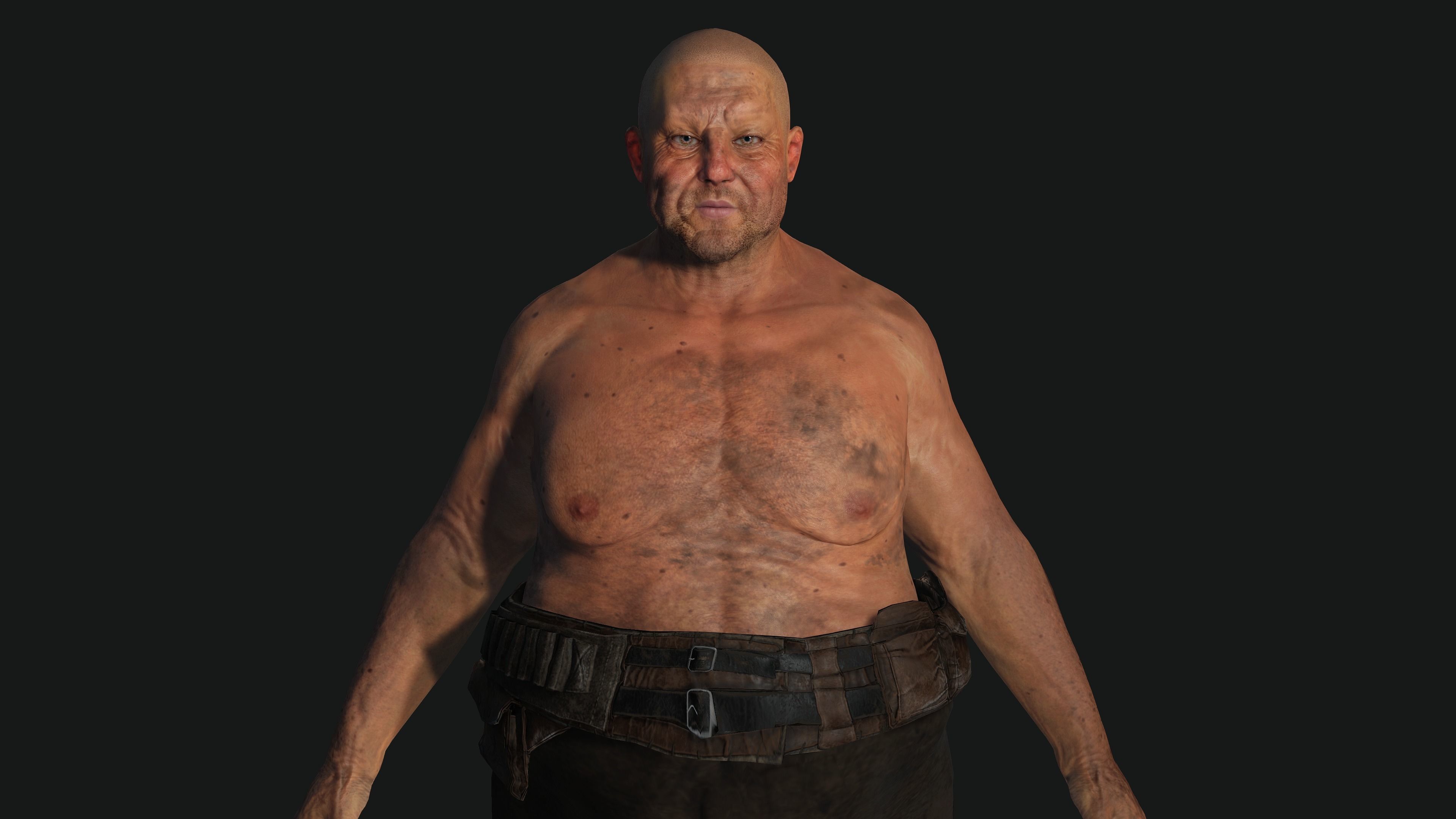AAA 3D OLD FAT BEARD MAN HOMELESS SURVIVOR- GAME READY CHARACTER Low-poly 3D model_11