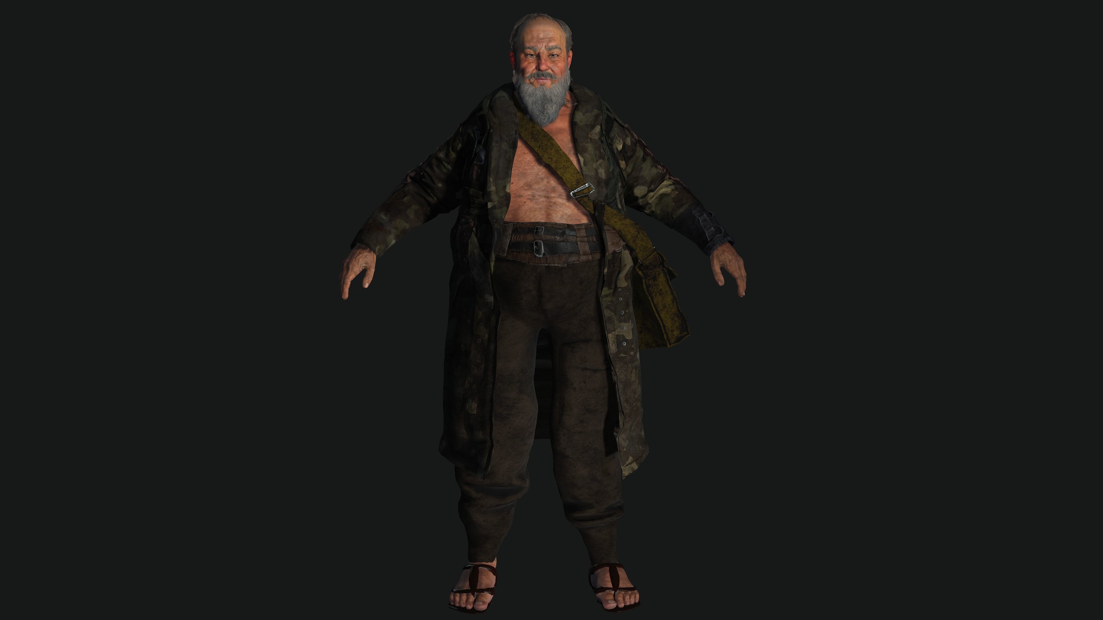 AAA 3D OLD FAT BEARD MAN HOMELESS SURVIVOR- GAME READY CHARACTER Low-poly 3D model_1