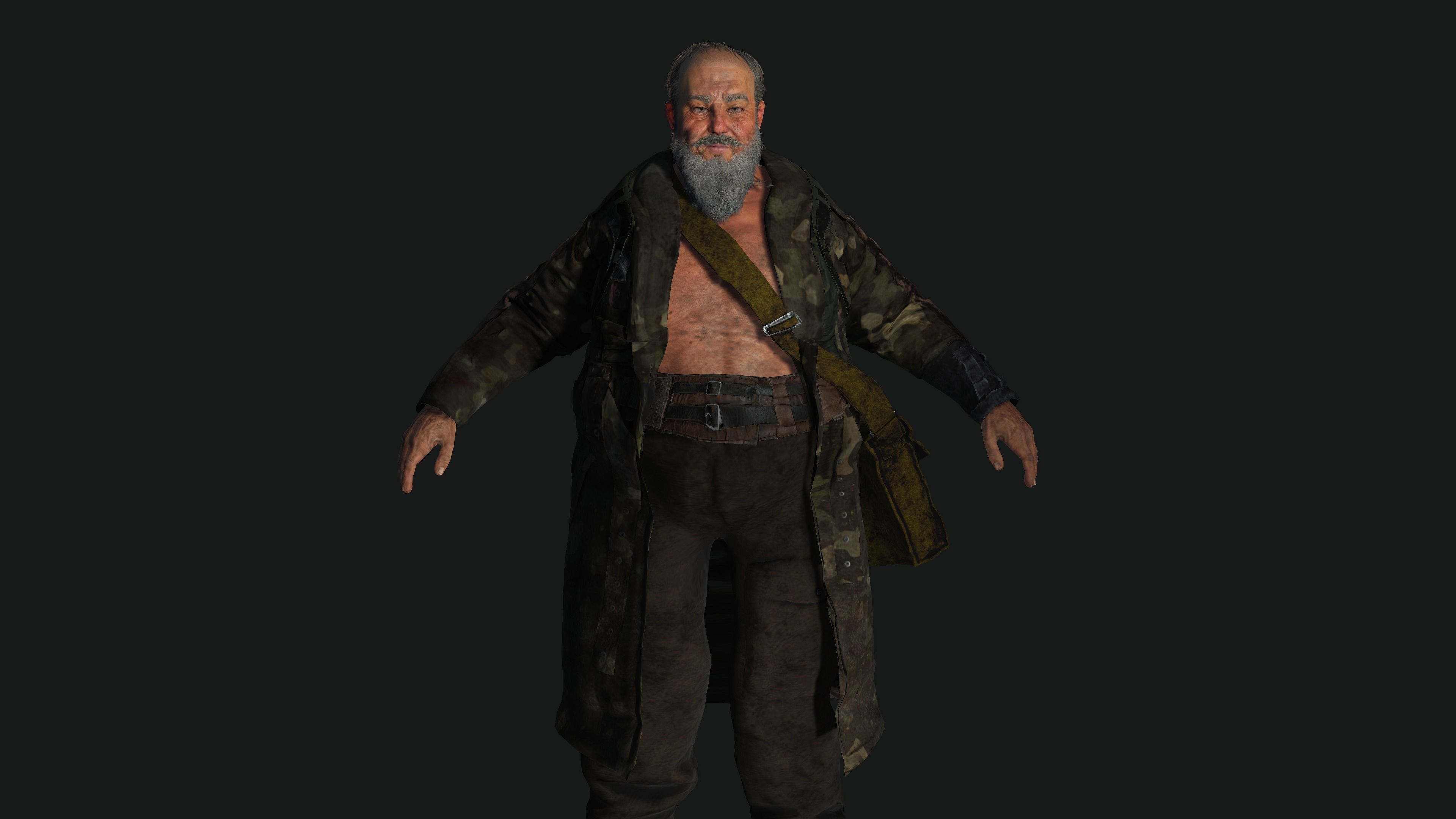 AAA 3D OLD FAT BEARD MAN HOMELESS SURVIVOR- GAME READY CHARACTER Low-poly 3D model_2
