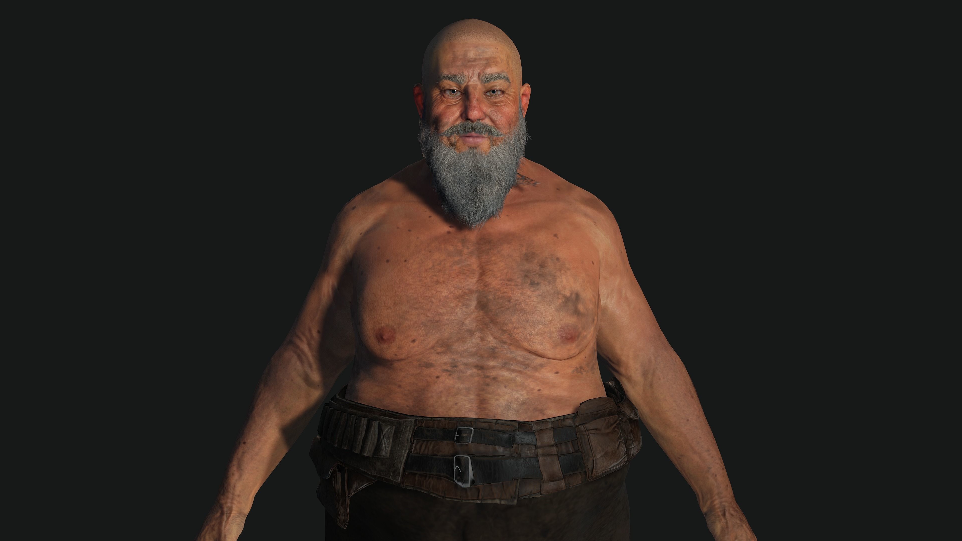 AAA 3D OLD FAT BEARD MAN HOMELESS SURVIVOR- GAME READY CHARACTER Low-poly 3D model_10