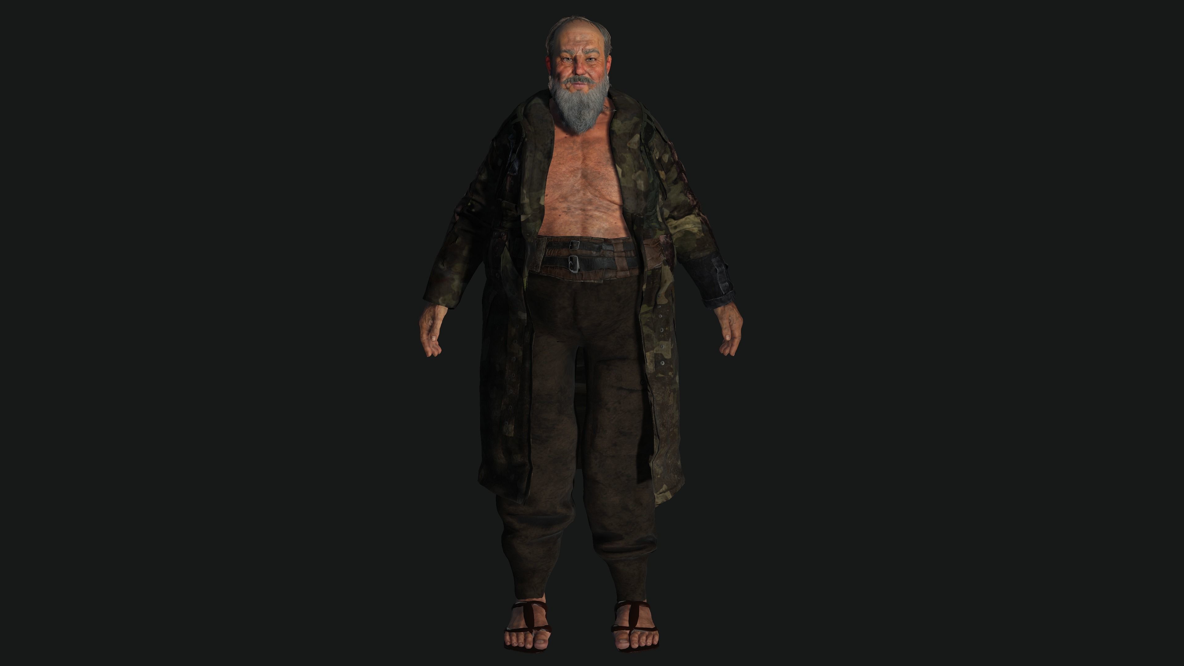 AAA 3D OLD FAT BEARD MAN HOMELESS SURVIVOR- GAME READY CHARACTER Low-poly 3D model_14