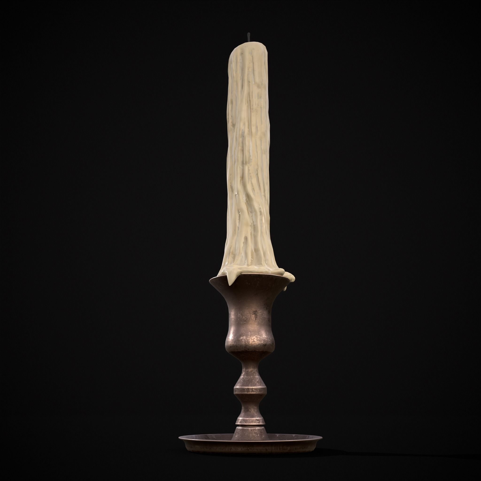 Brass Taper Melted Candle Low-poly 3D model_5