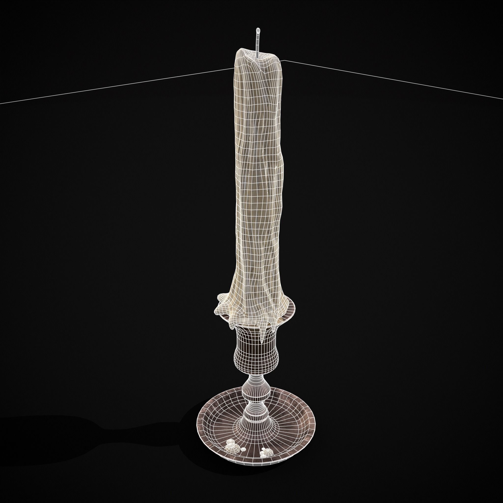 Brass Taper Melted Candle Low-poly 3D model_15