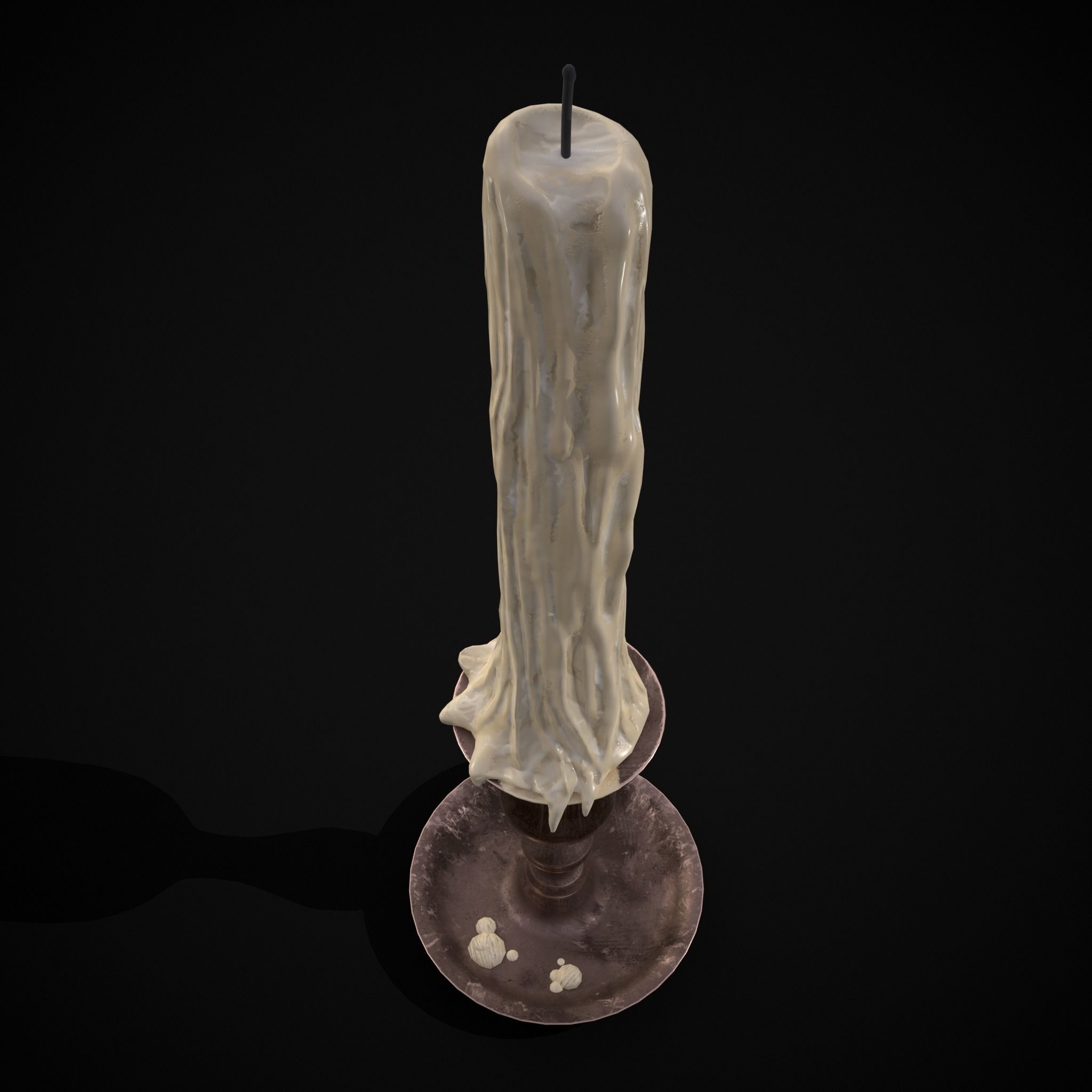 Brass Taper Melted Candle Low-poly 3D model_3