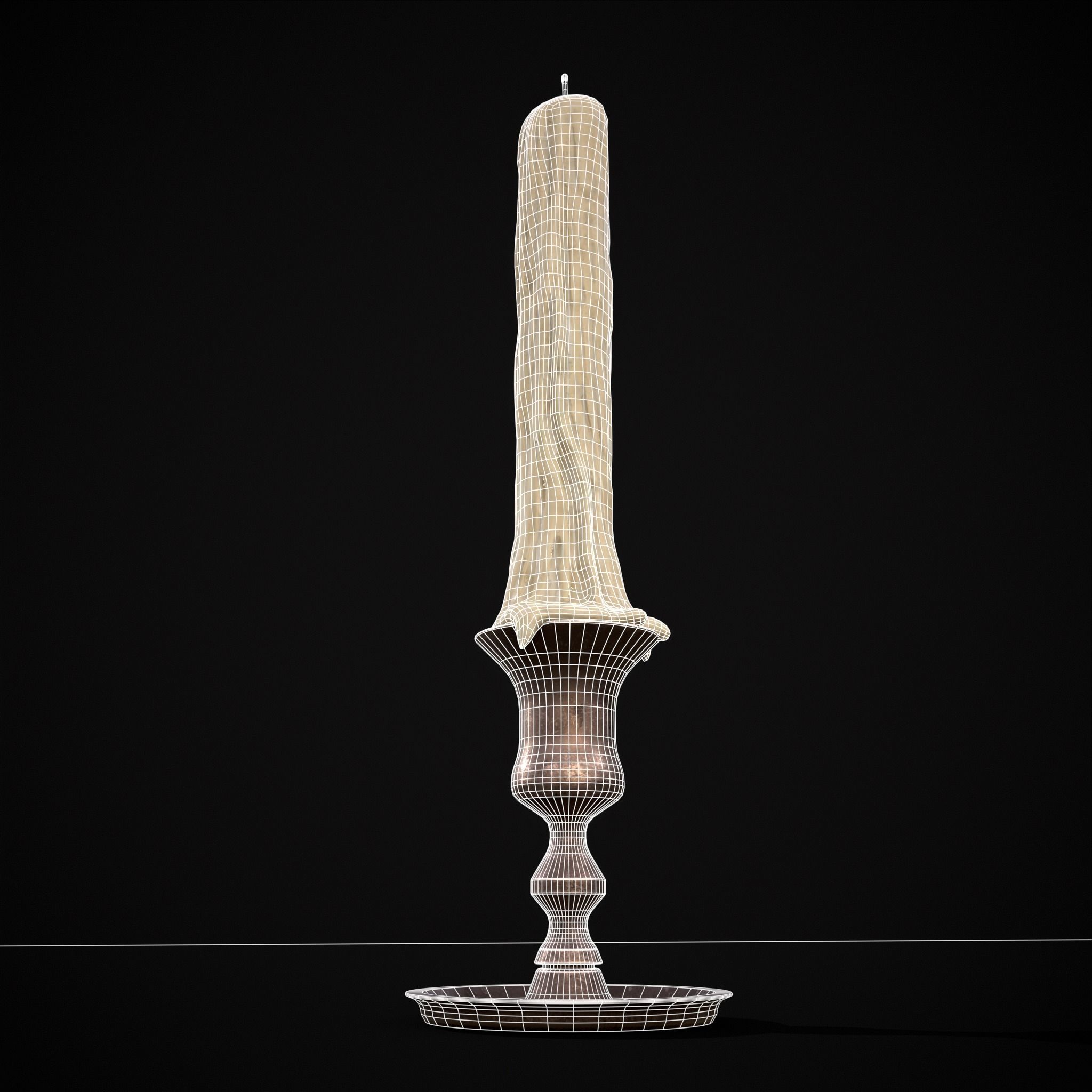 Brass Taper Melted Candle Low-poly 3D model_6