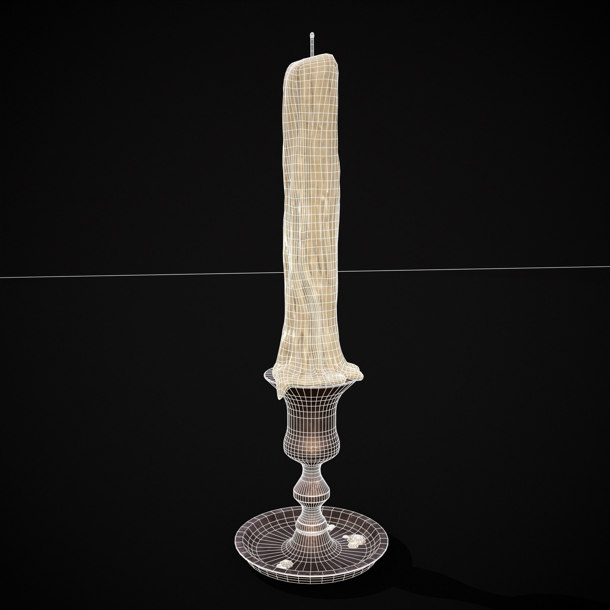 Brass Taper Melted Candle Low-poly 3D model_2