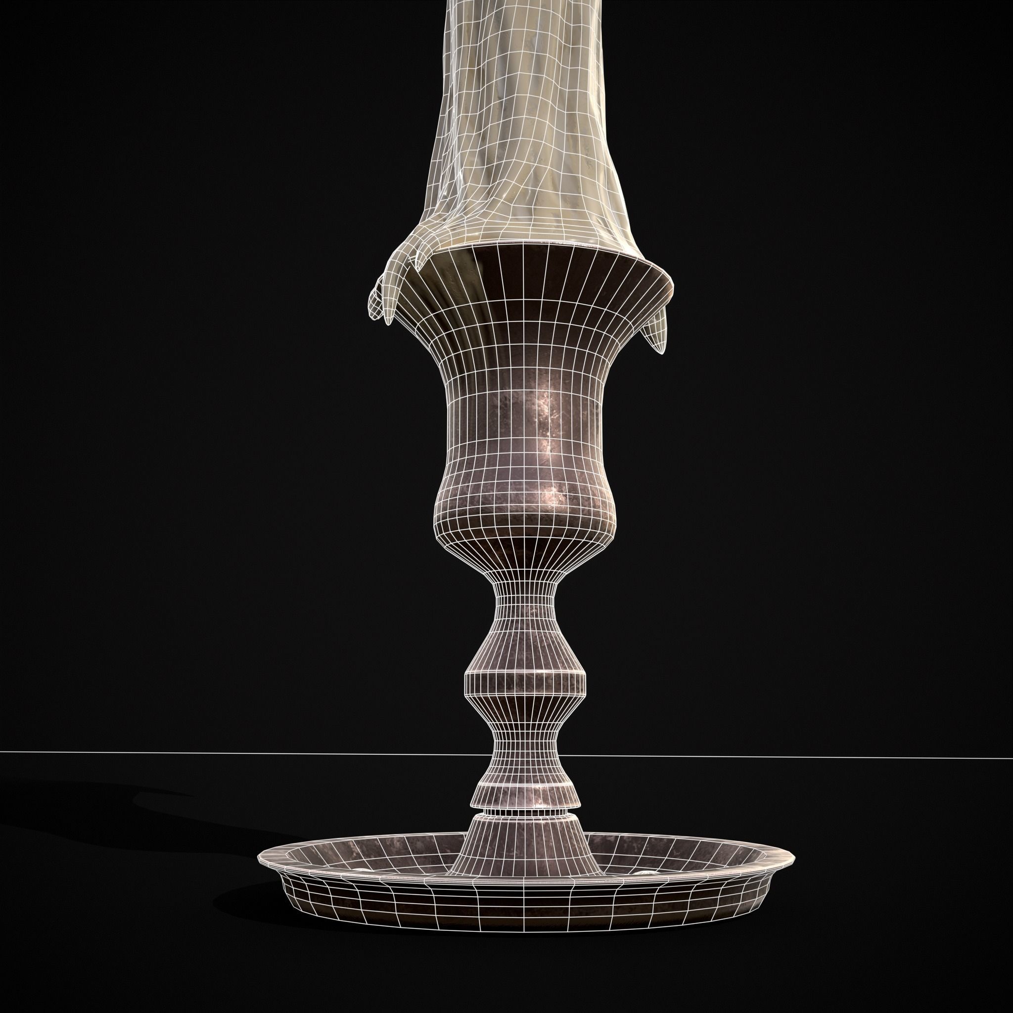 Brass Taper Melted Candle Low-poly 3D model_19
