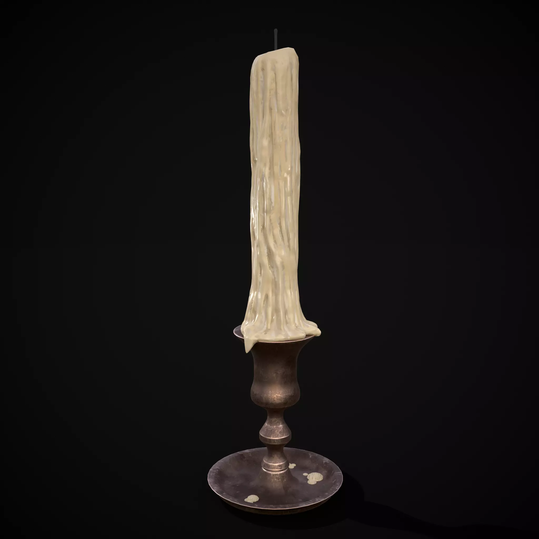 Brass Taper Melted Candle Low-poly 3D model_0