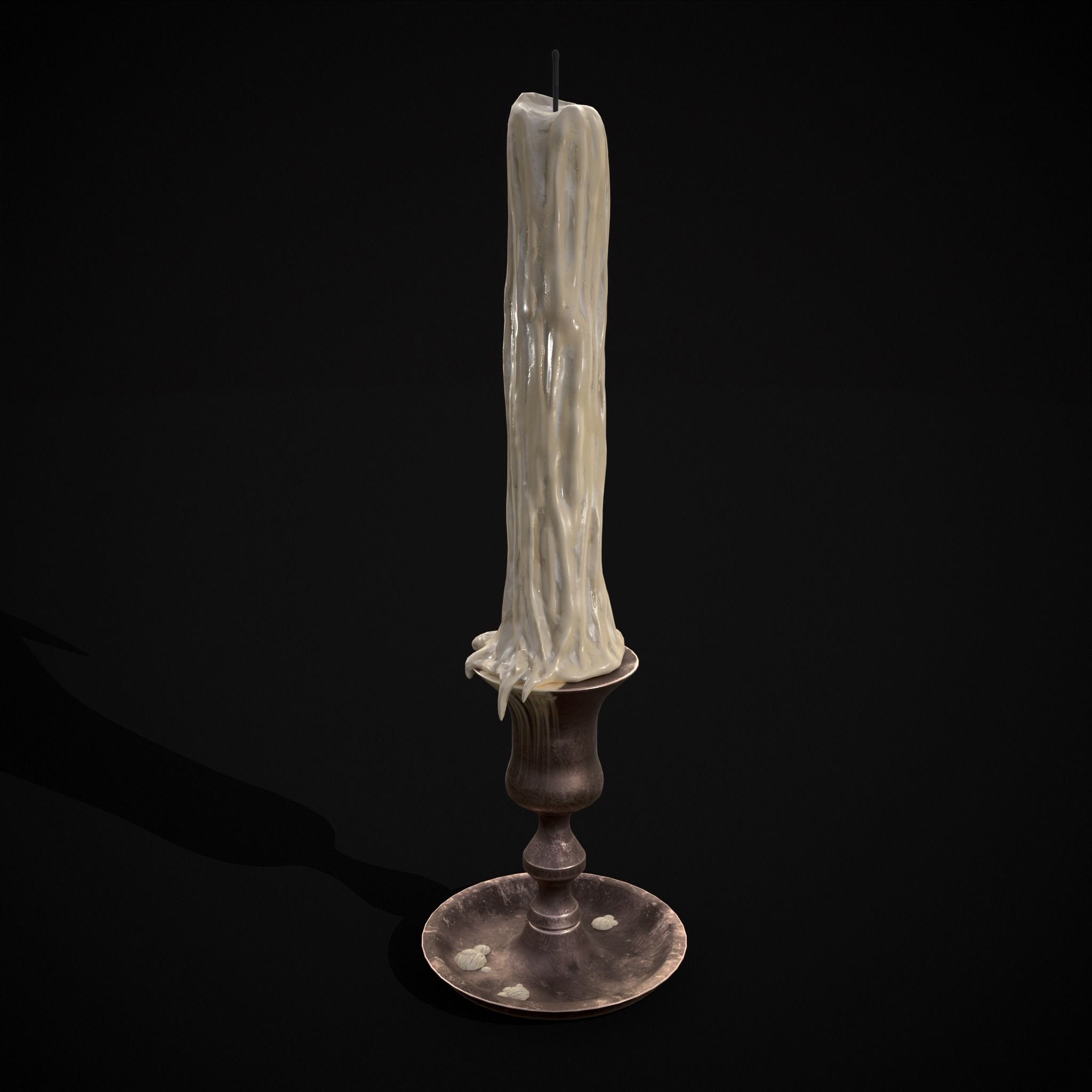 Brass Taper Melted Candle Low-poly 3D model_7