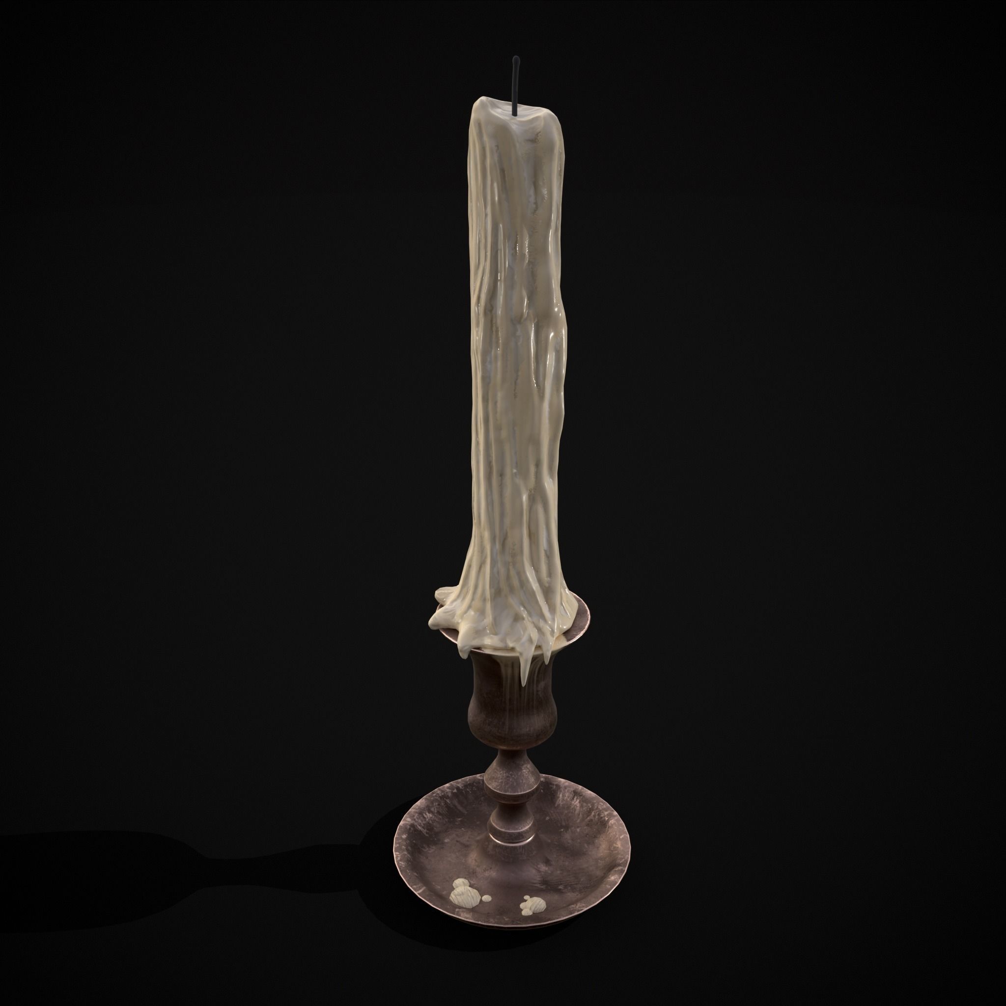 Brass Taper Melted Candle Low-poly 3D model_13
