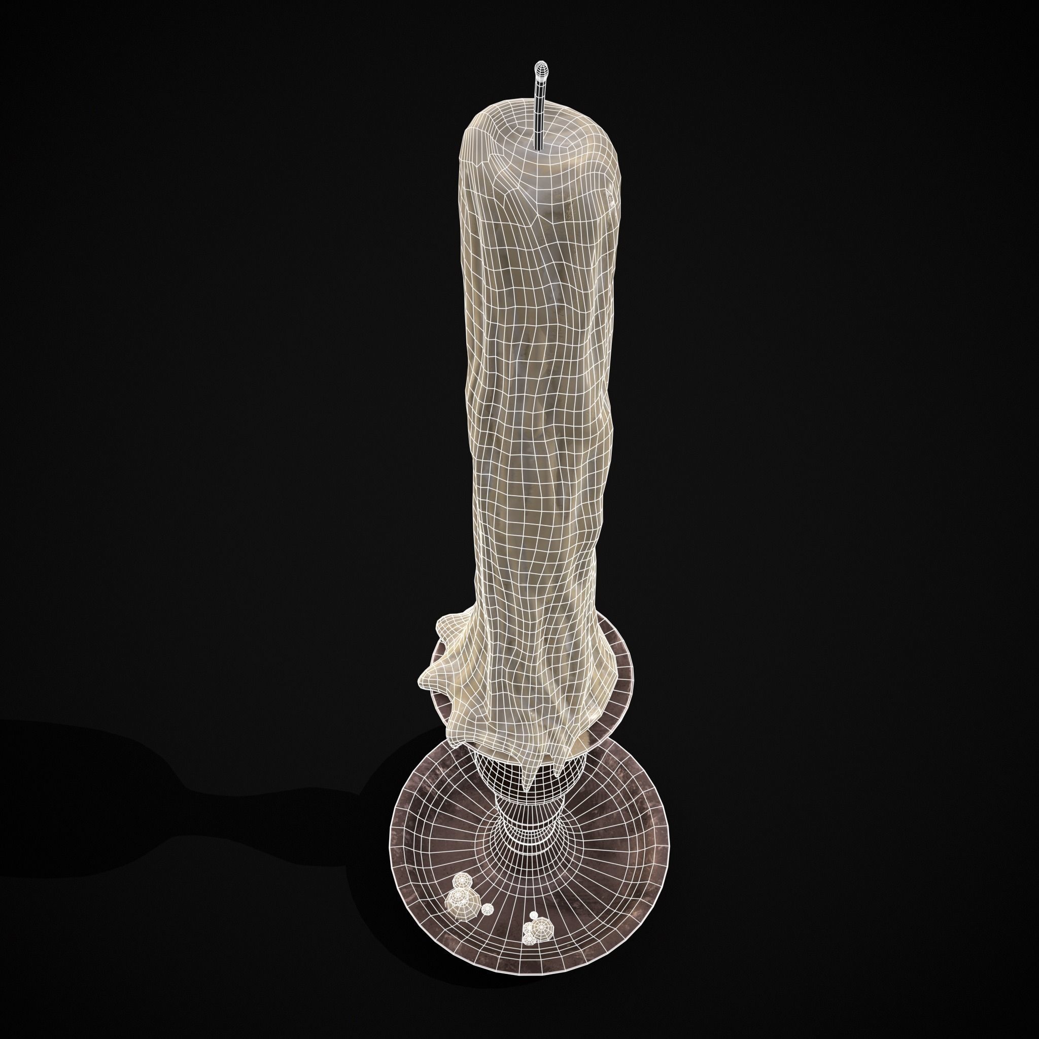 Brass Taper Melted Candle Low-poly 3D model_4