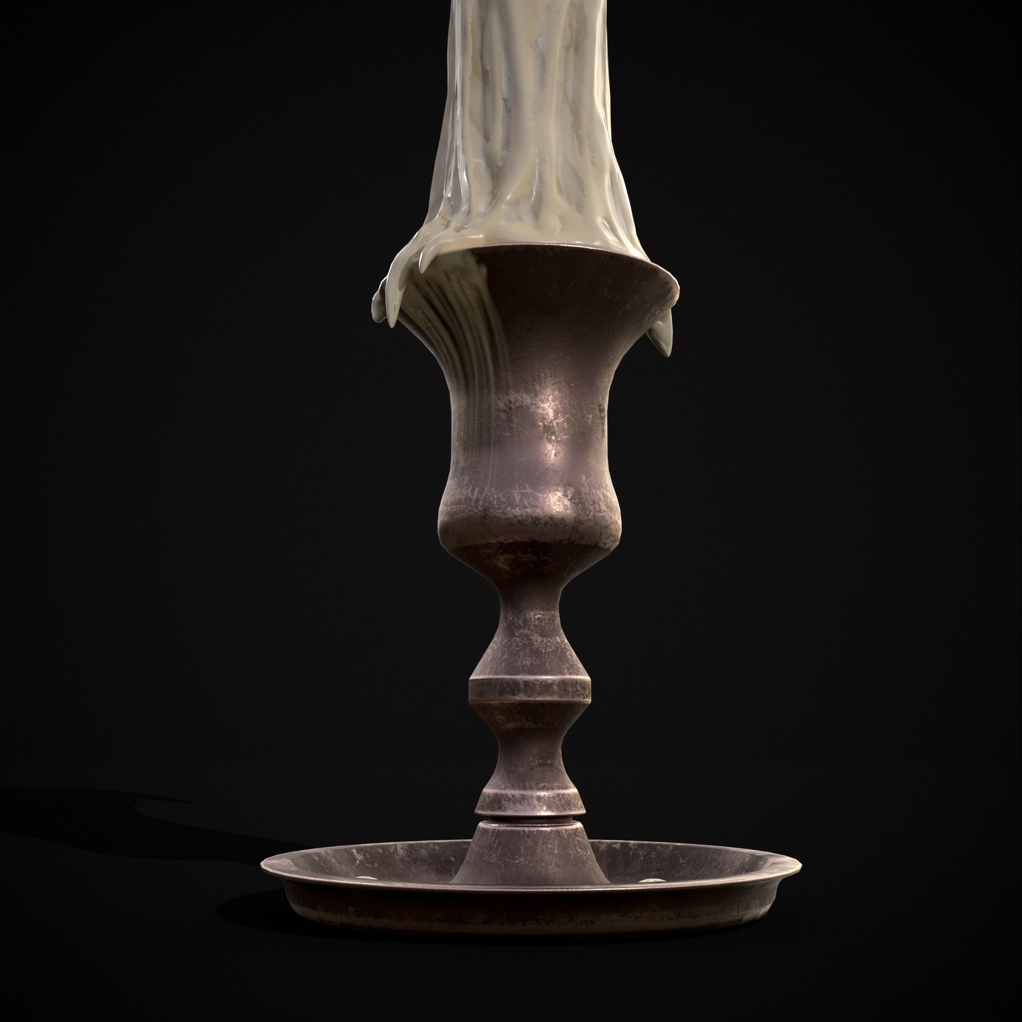 Brass Taper Melted Candle Low-poly 3D model_14