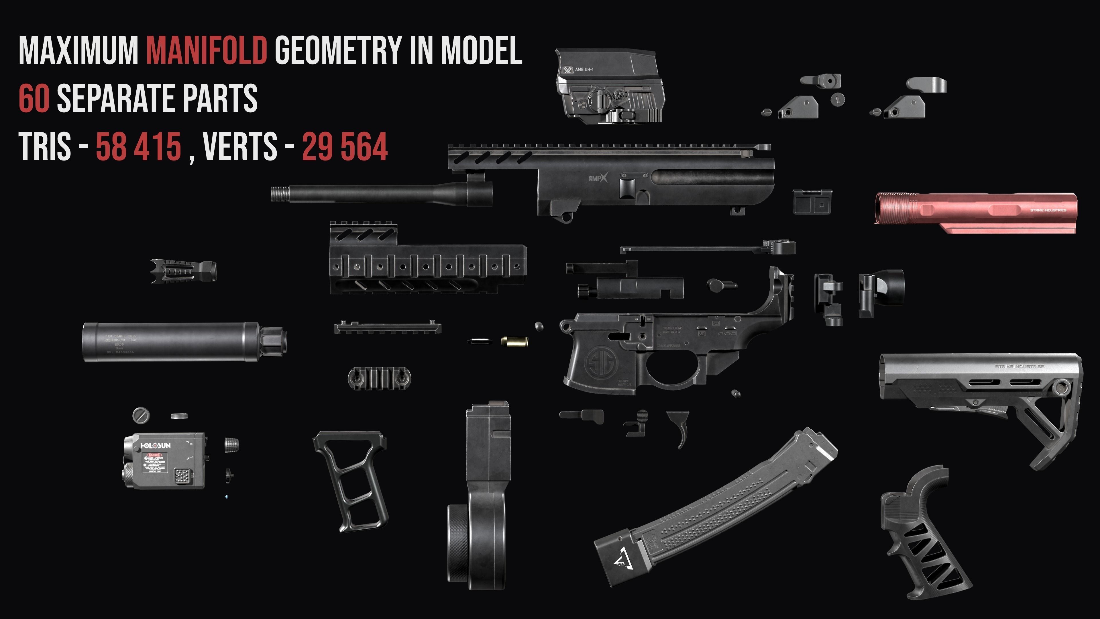 Tactical Modular Modern SMG gun Weapon Pack 3D Model Collection_8