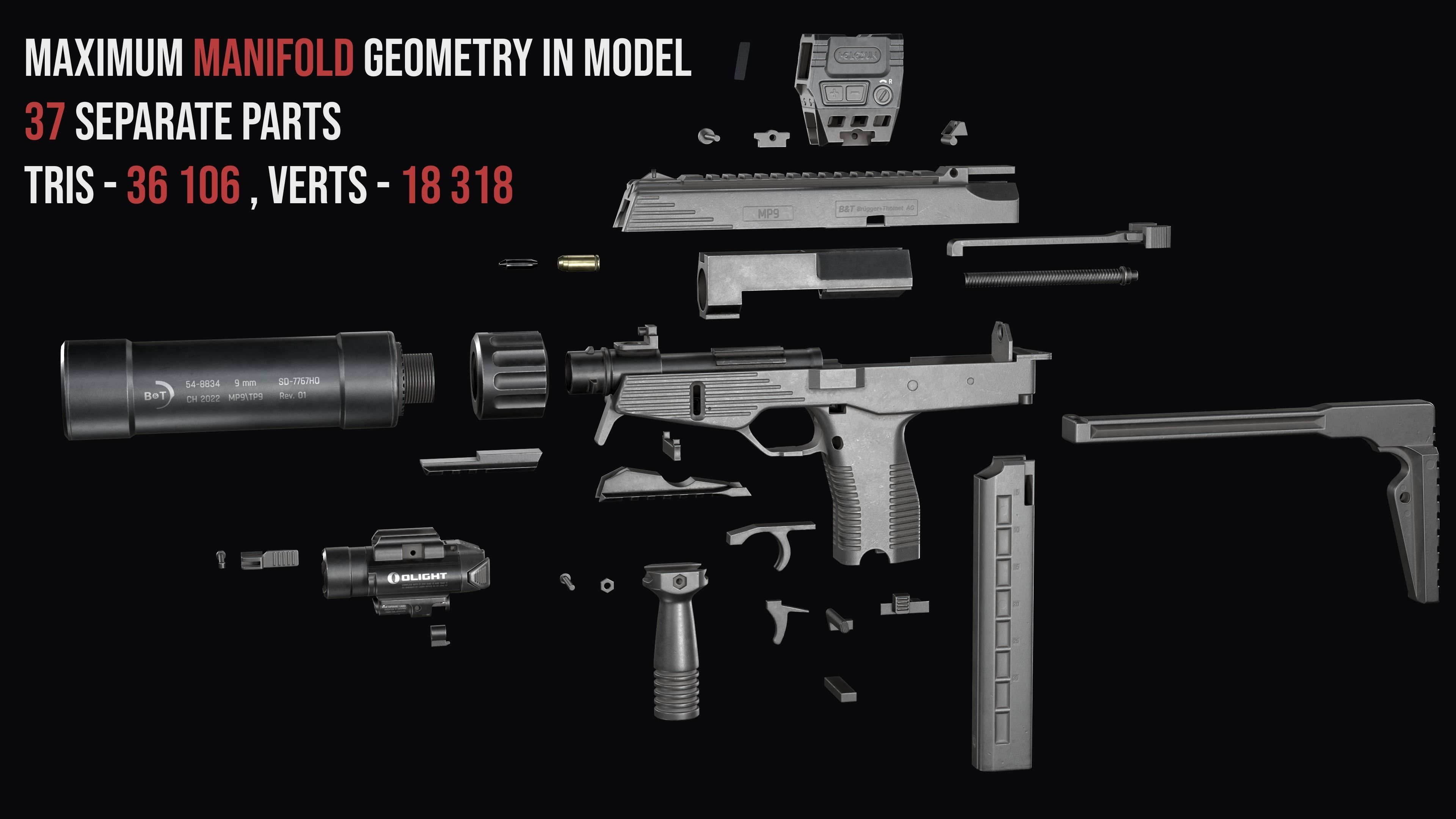 Tactical Modular Modern SMG gun Weapon Pack 3D Model Collection_14