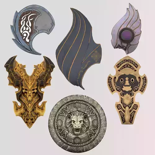 shield set 3 man holding and sword Low-poly 3D model