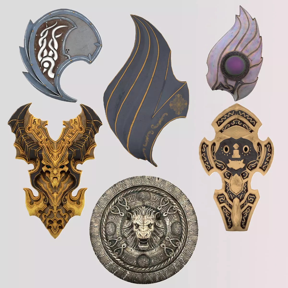 shield set 3 man holding and sword Low-poly 3D model Low-poly 3D model_0