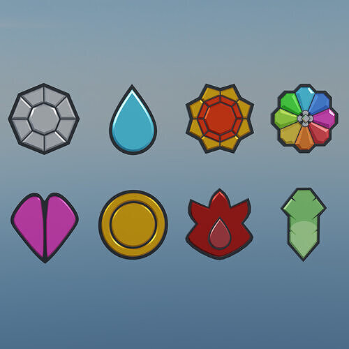 Pokemon Kanto Gym Badges Low-poly 3D model