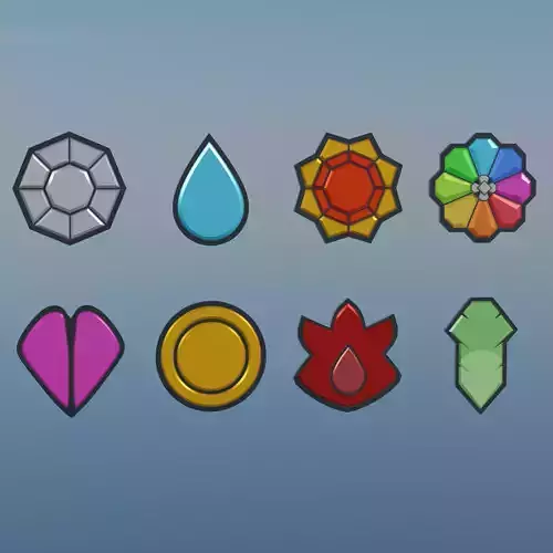 Pokemon Kanto Gym Badges Low-poly 3D model