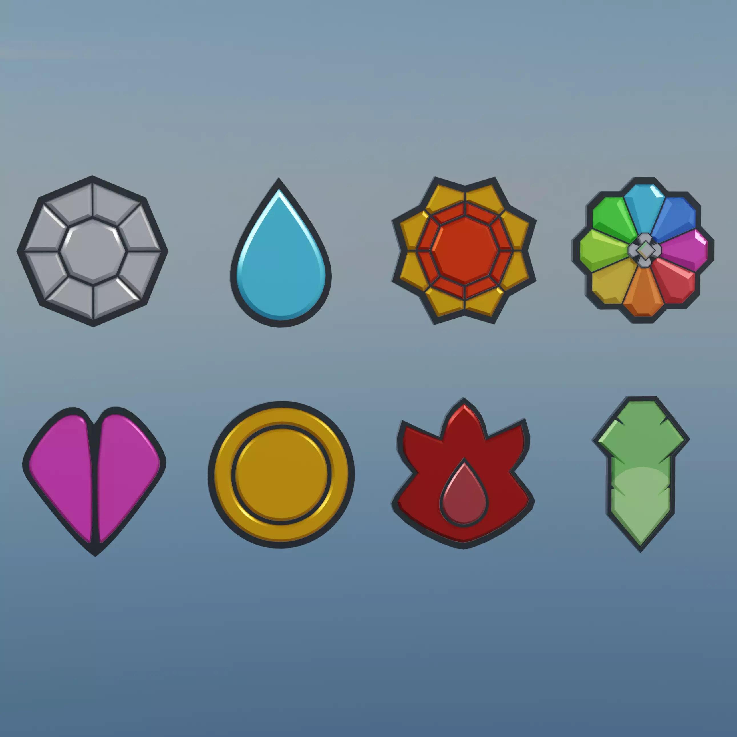 Pokemon Kanto Gym Badges Low-poly 3D model_0