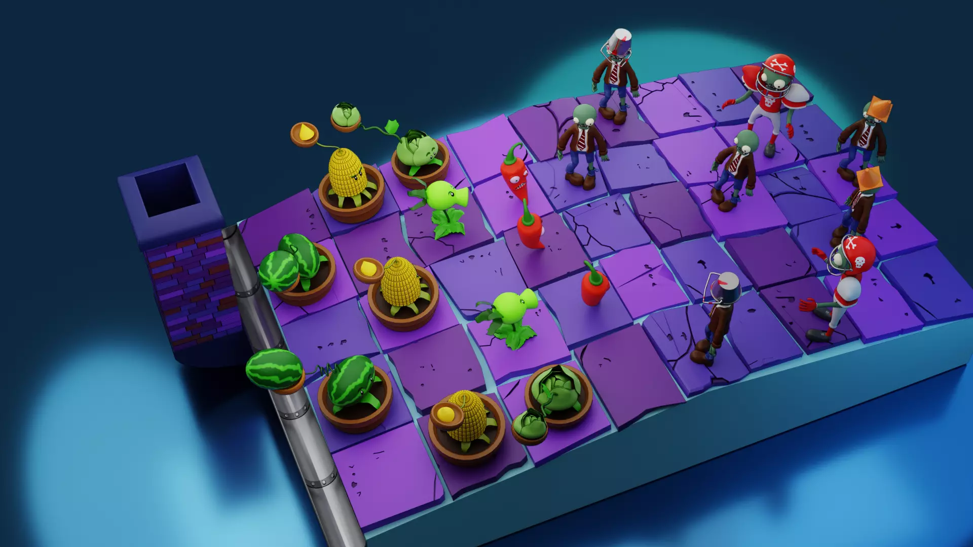 Plants vs Zombies Diorama Low-poly 3D model_0