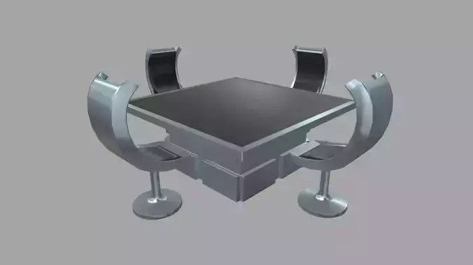 Low Poly Scifi Table Chairs 01