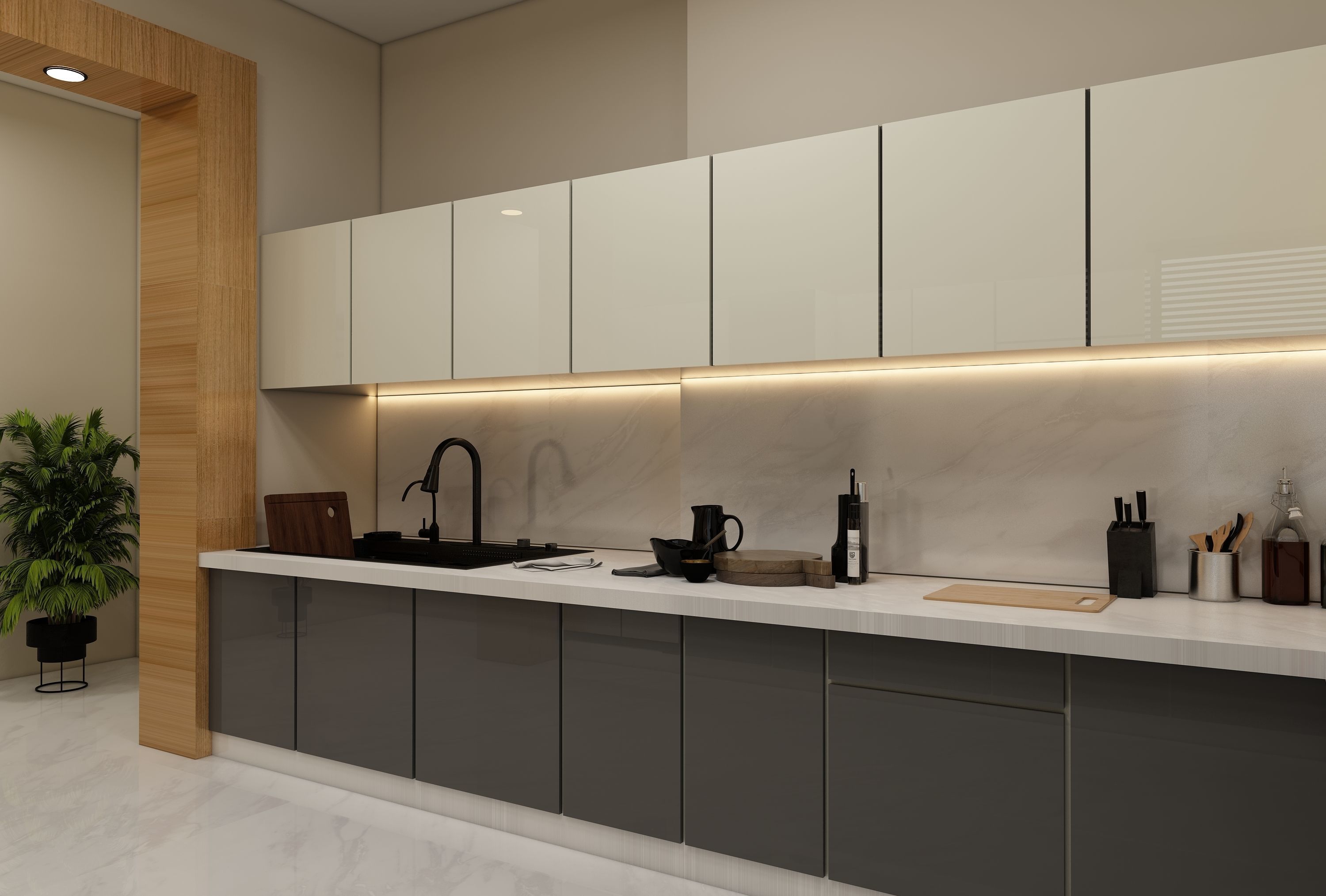 Kitchen modern with wooden cabinets and counter tops 3D model 3D model_1