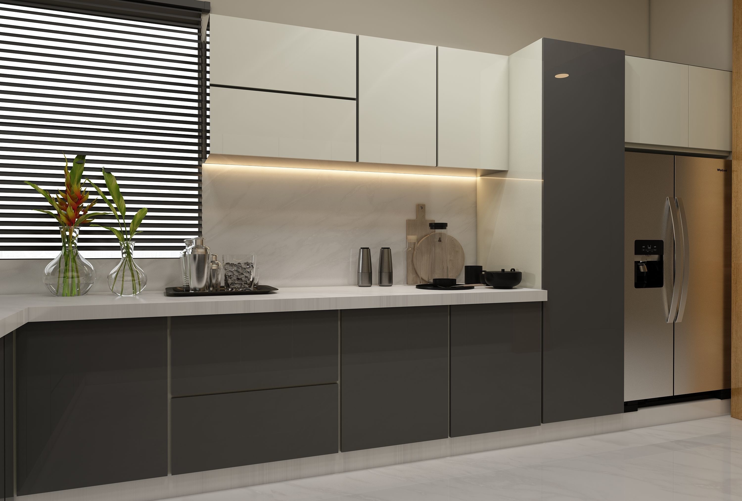 Kitchen modern with wooden cabinets and counter tops 3D model 3D model_2