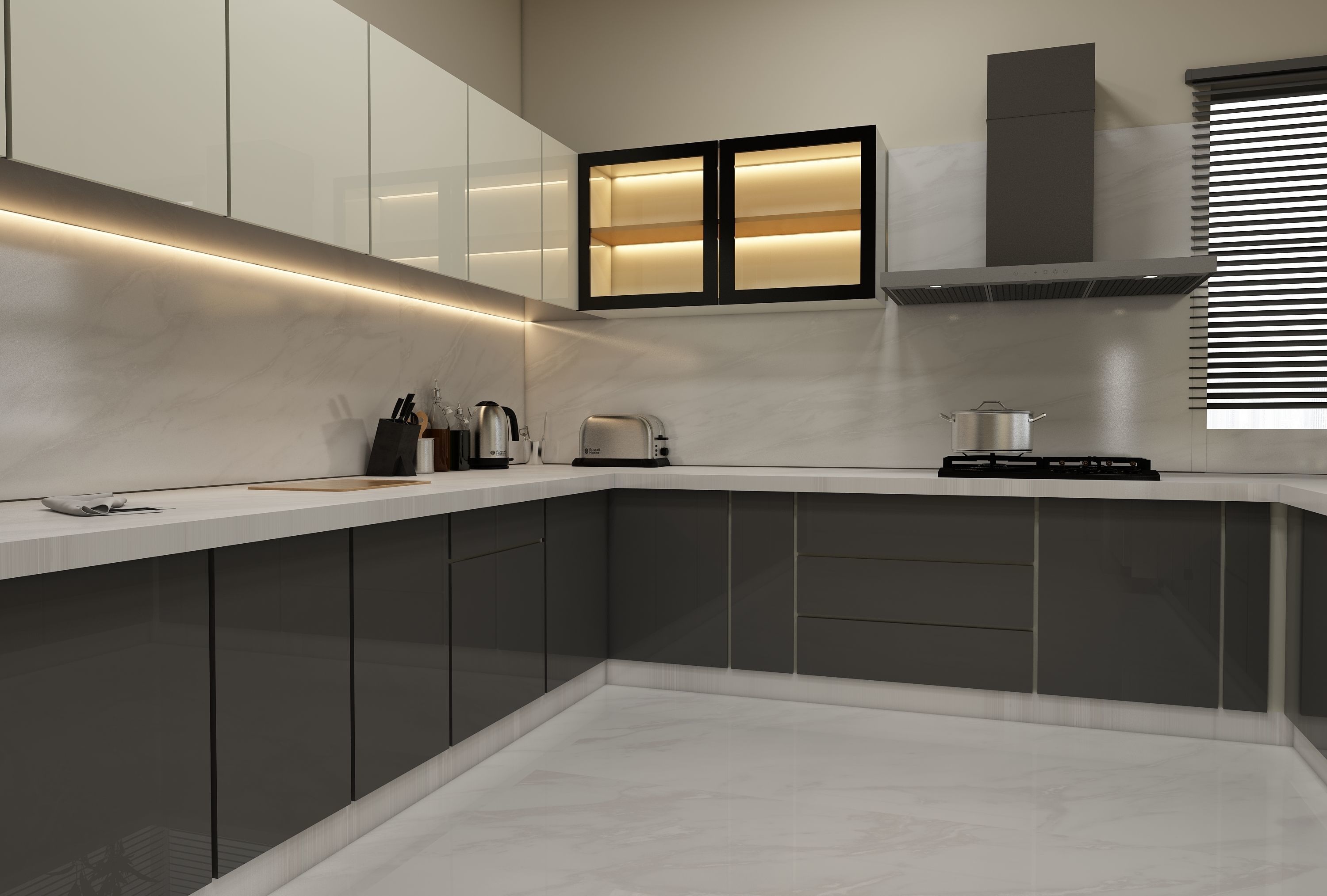 Kitchen modern with wooden cabinets and counter tops 3D model 3D model_3