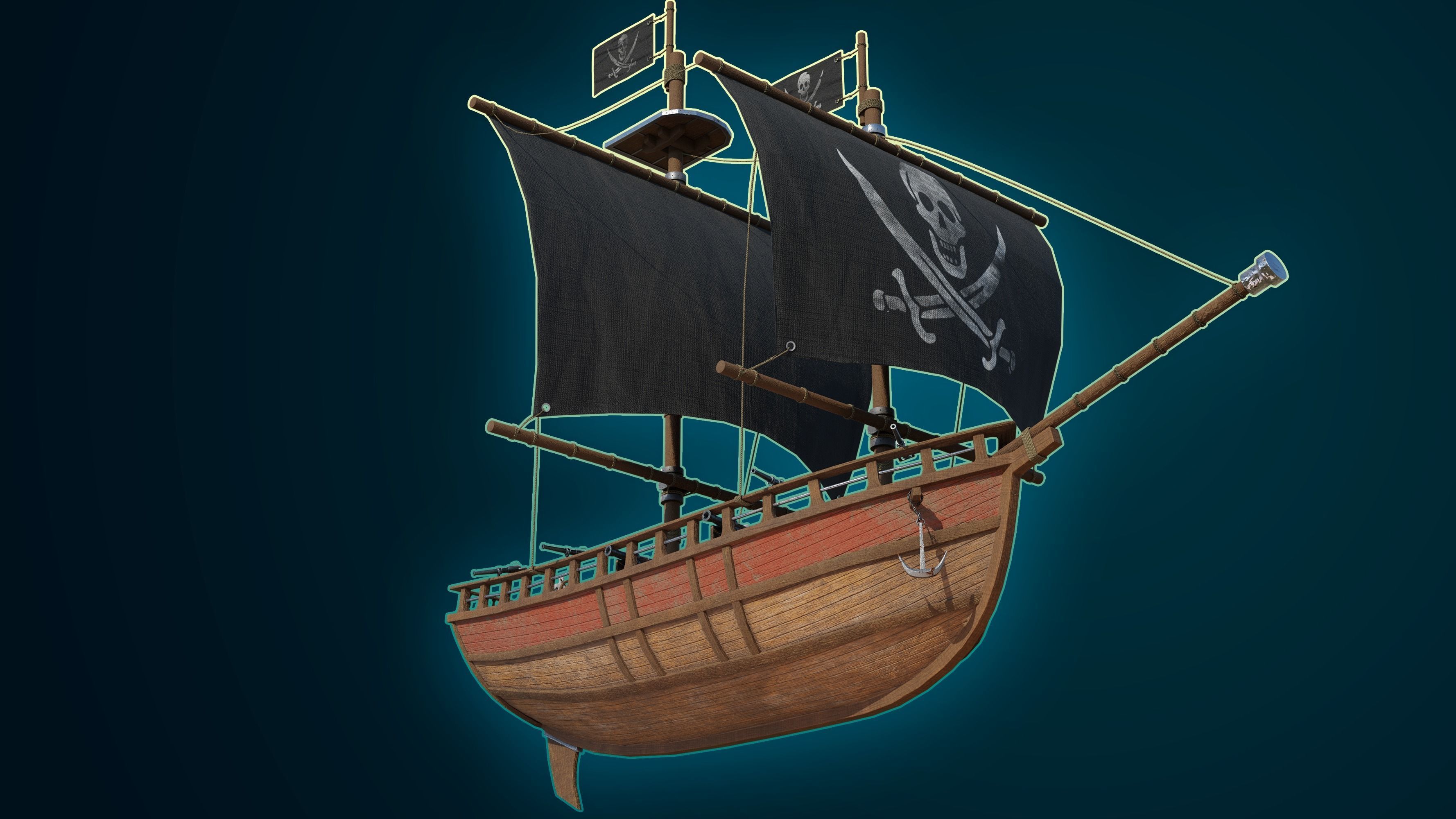 Pirate Ship with Interior - Props and Guns and Textures - Vol 1 Low-poly 3D model_16