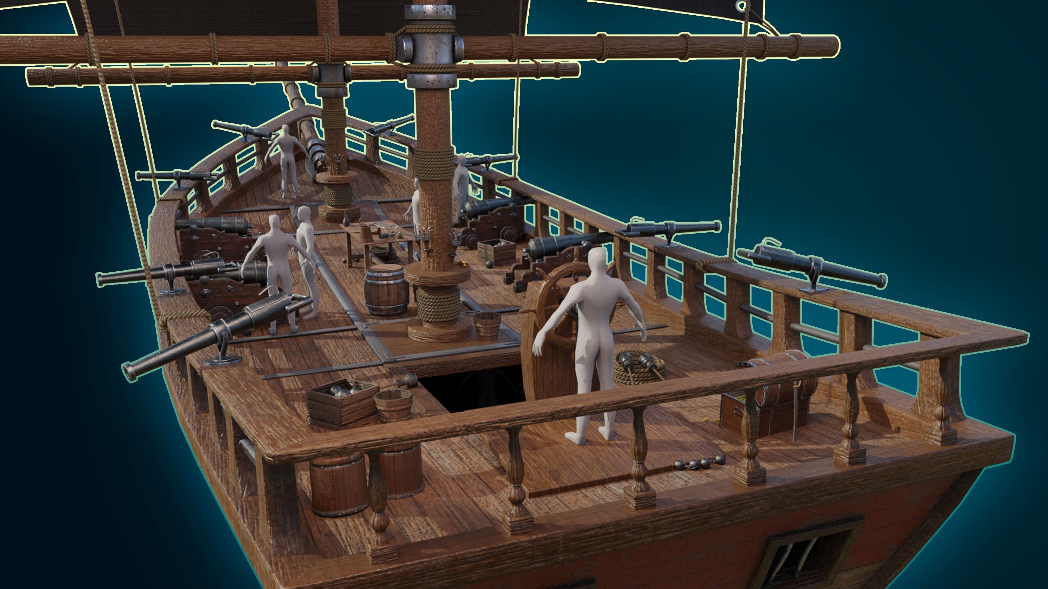 Pirate Ship with Interior - Props and Guns and Textures - Vol 1 Low-poly 3D model_18