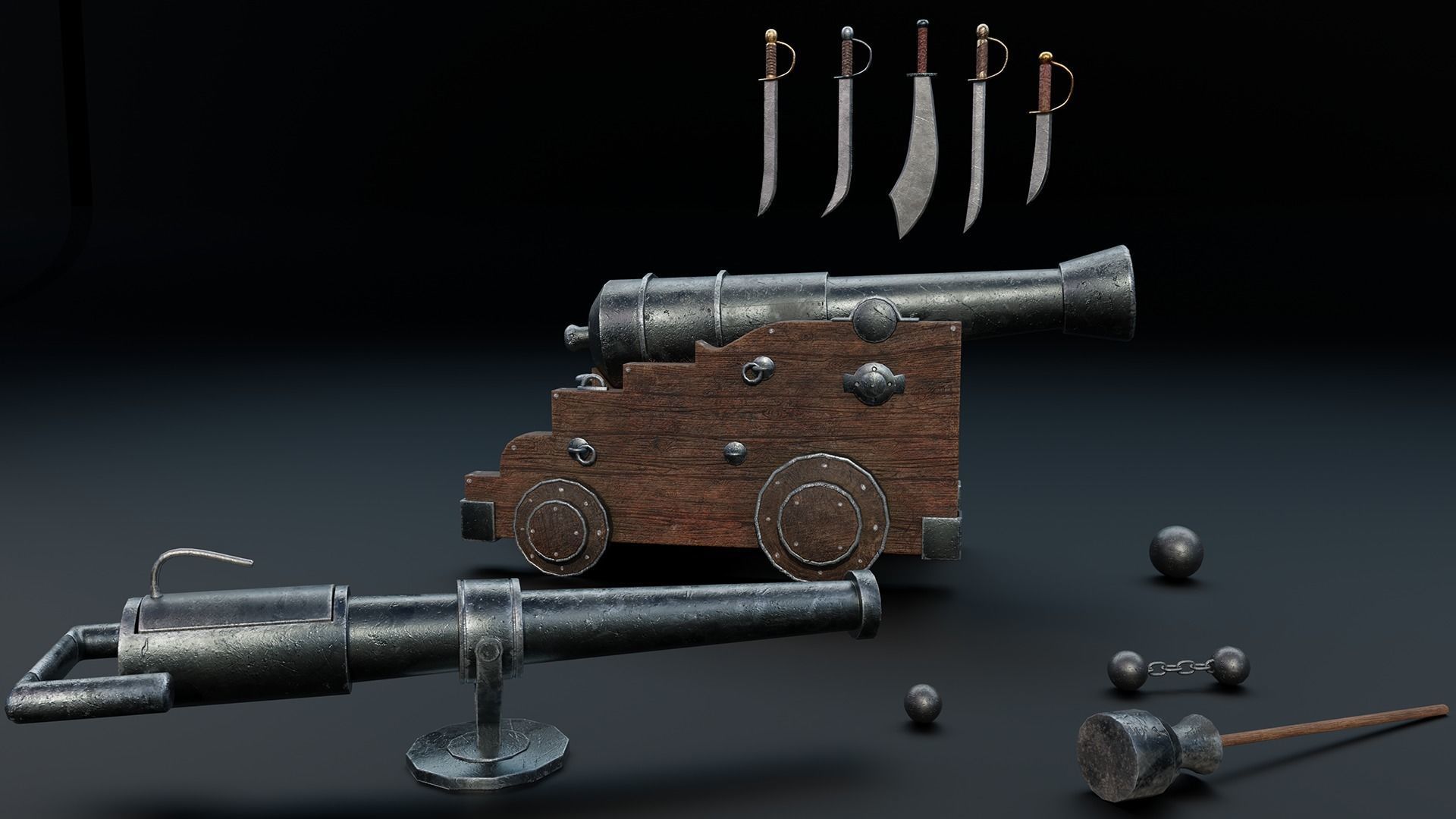 Pirate Ship with Interior - Props and Guns and Textures - Vol 1 Low-poly 3D model_10