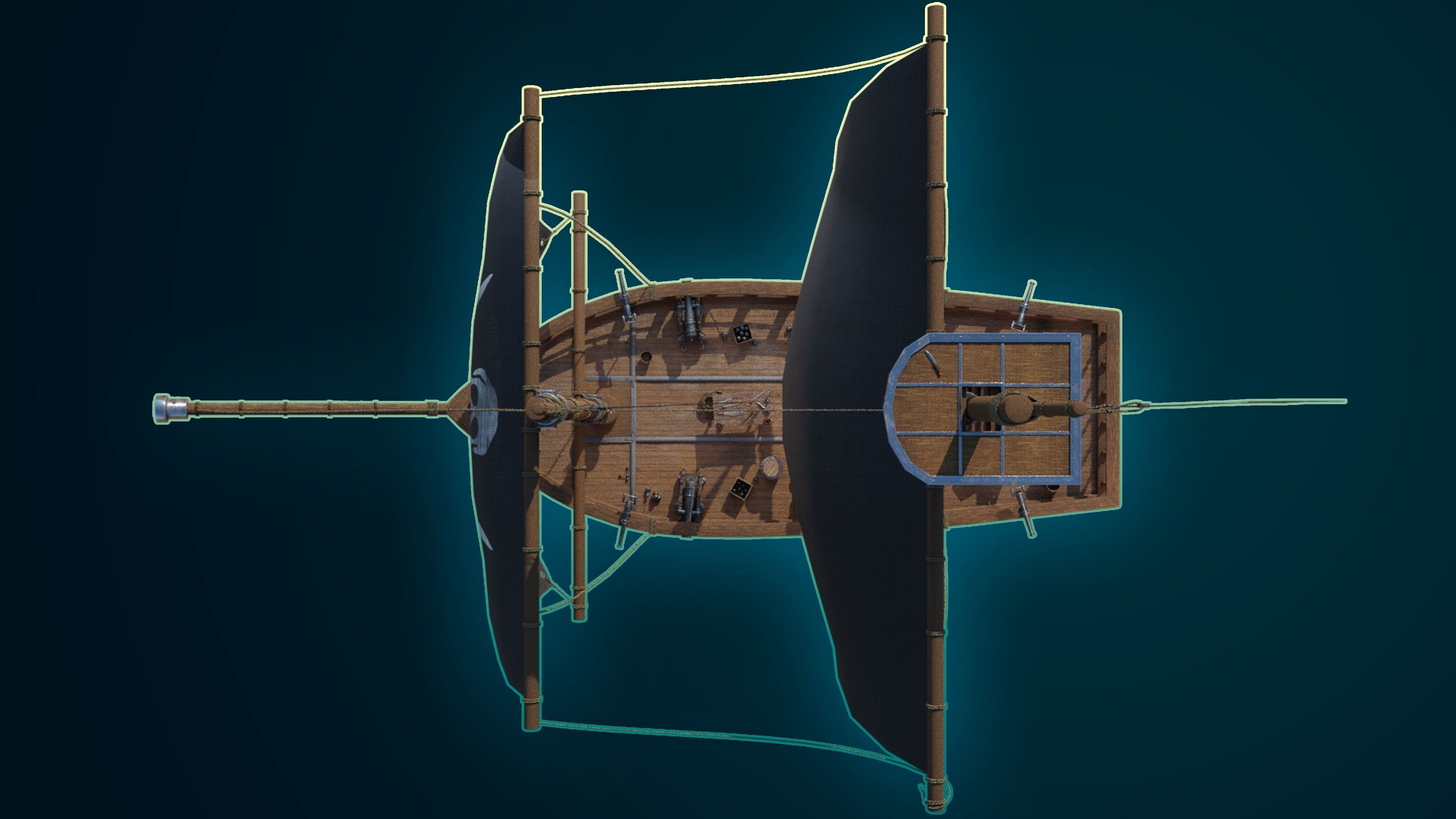 Pirate Ship with Interior - Props and Guns and Textures - Vol 1 Low-poly 3D model_15