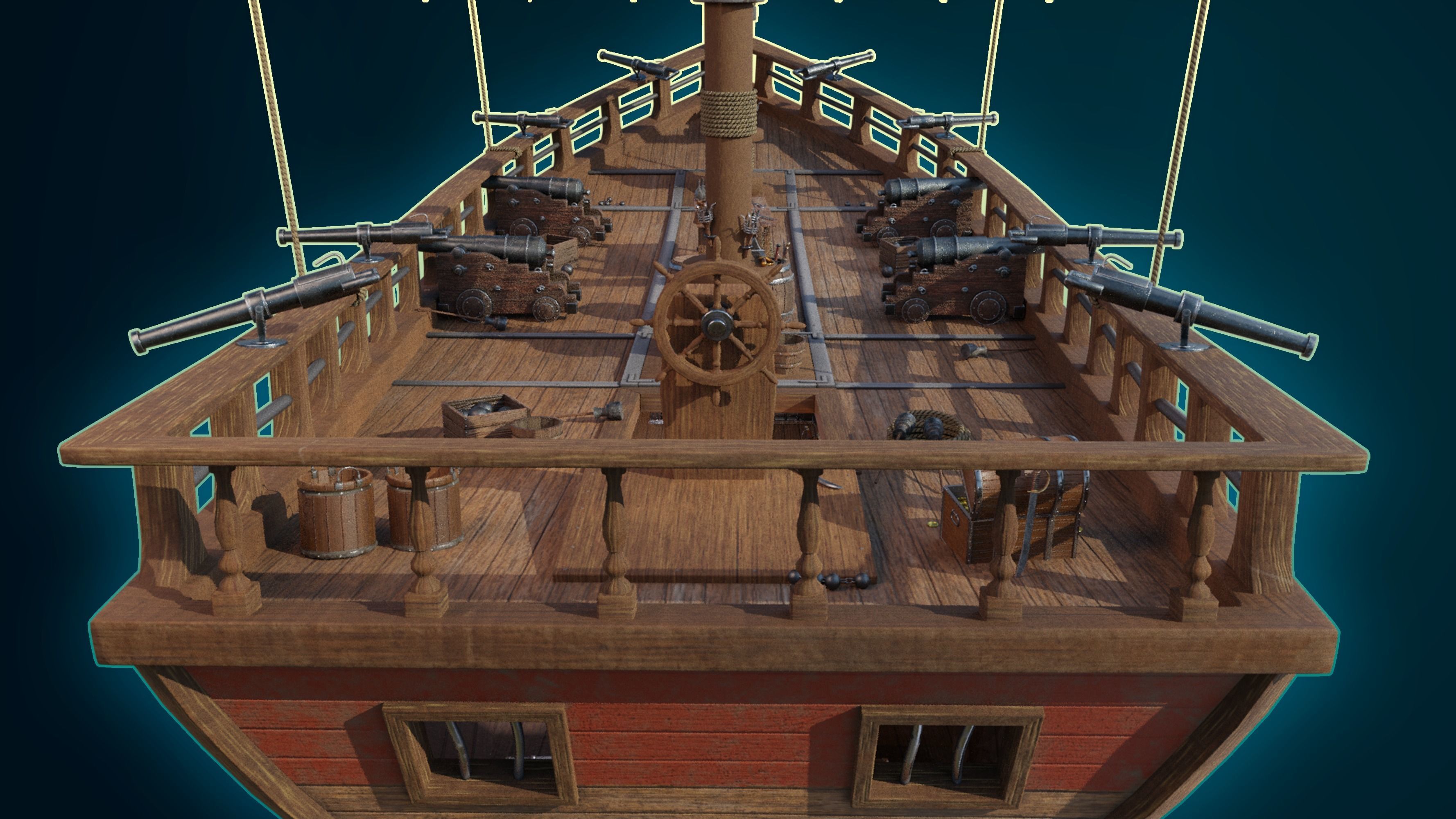 Pirate Ship with Interior - Props and Guns and Textures - Vol 1 Low-poly 3D model_19