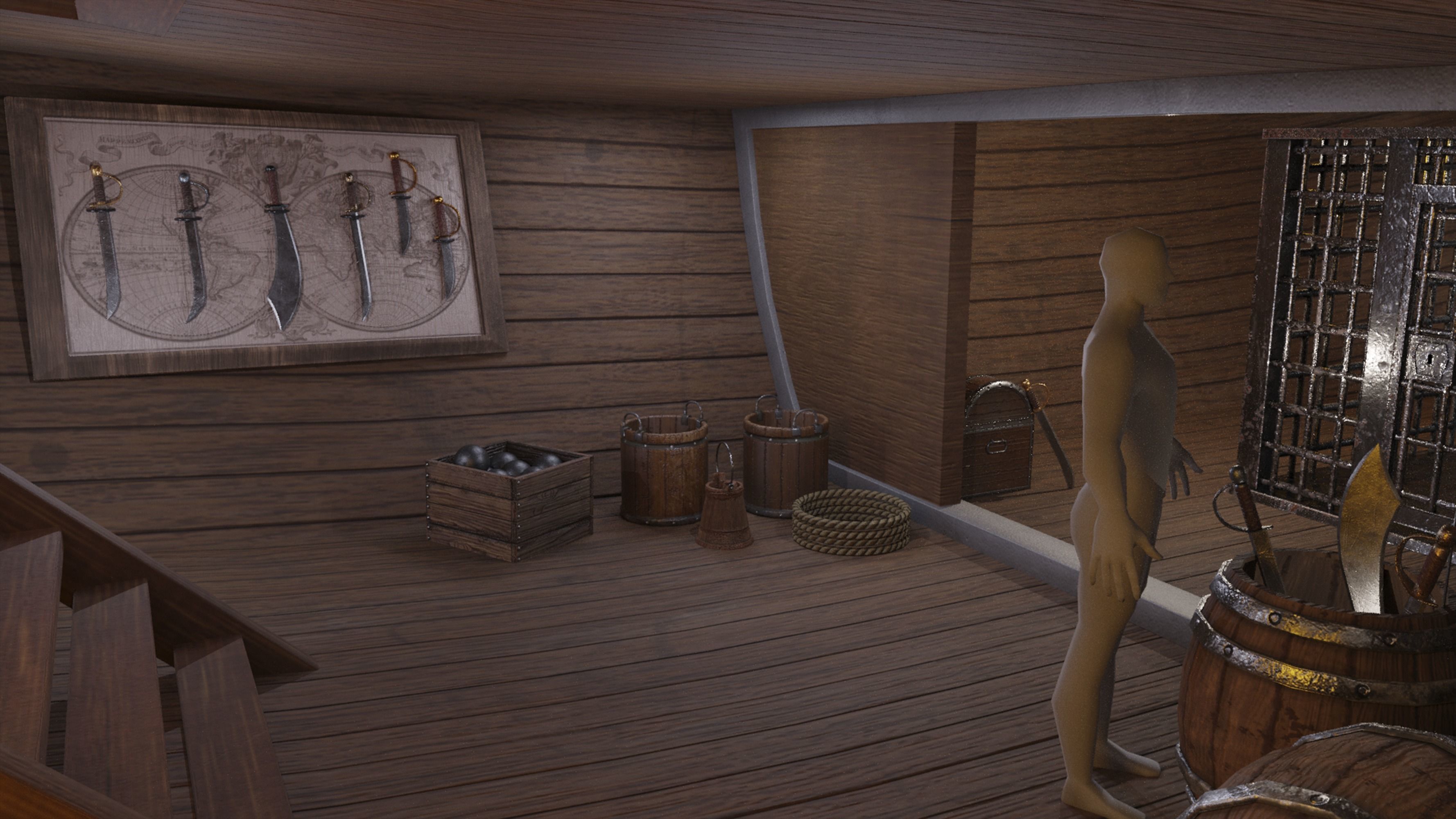 Pirate Ship with Interior - Props and Guns and Textures - Vol 1 Low-poly 3D model_4