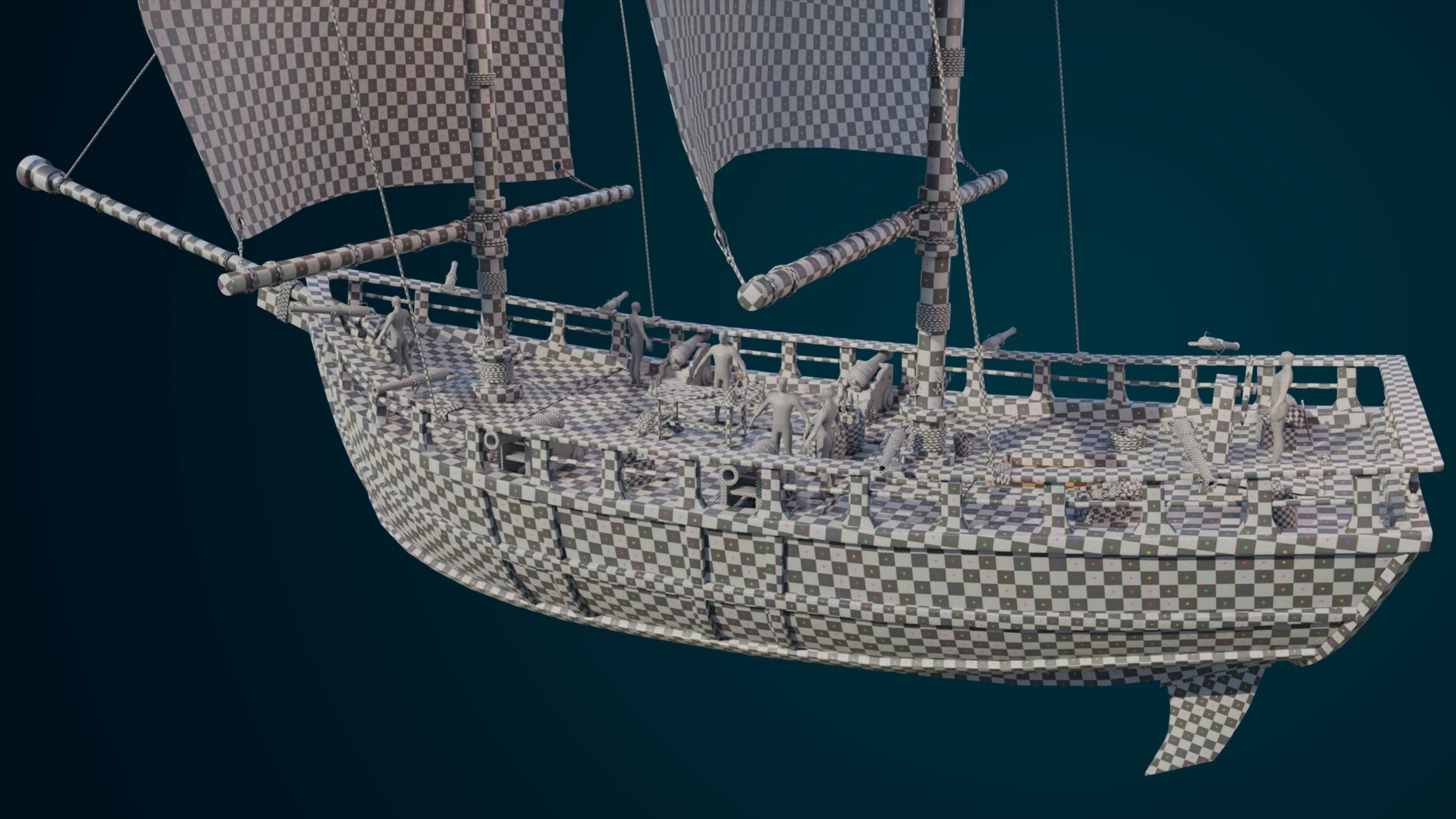 Pirate Ship with Interior - Props and Guns and Textures - Vol 1 Low-poly 3D model_13