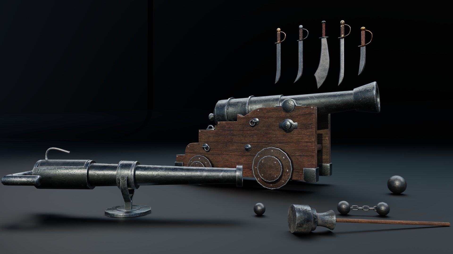 Pirate Ship with Interior - Props and Guns and Textures - Vol 1 Low-poly 3D model_6