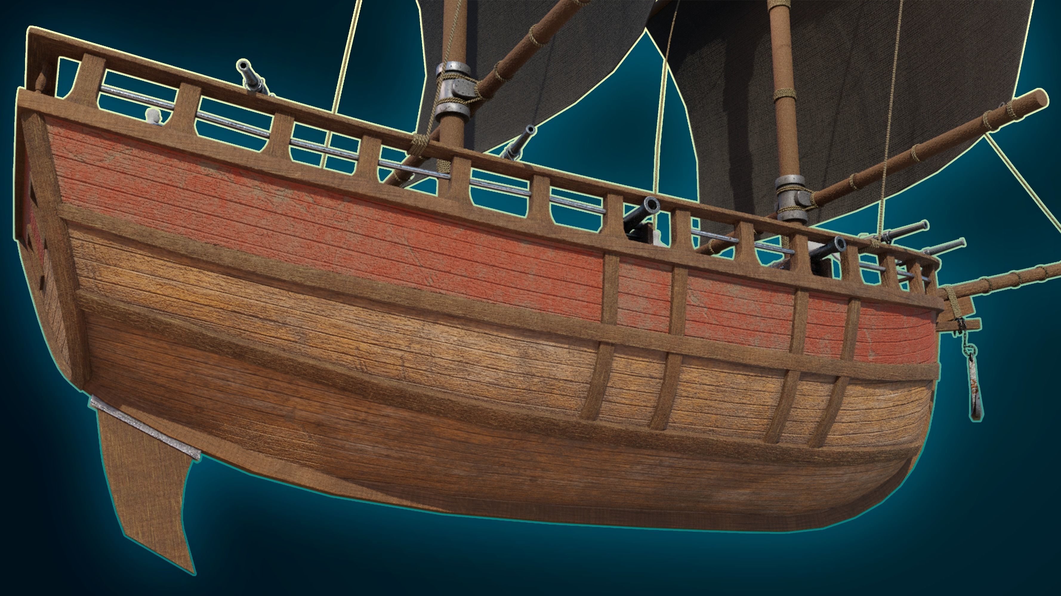 Pirate Ship with Interior - Props and Guns and Textures - Vol 1 Low-poly 3D model_20
