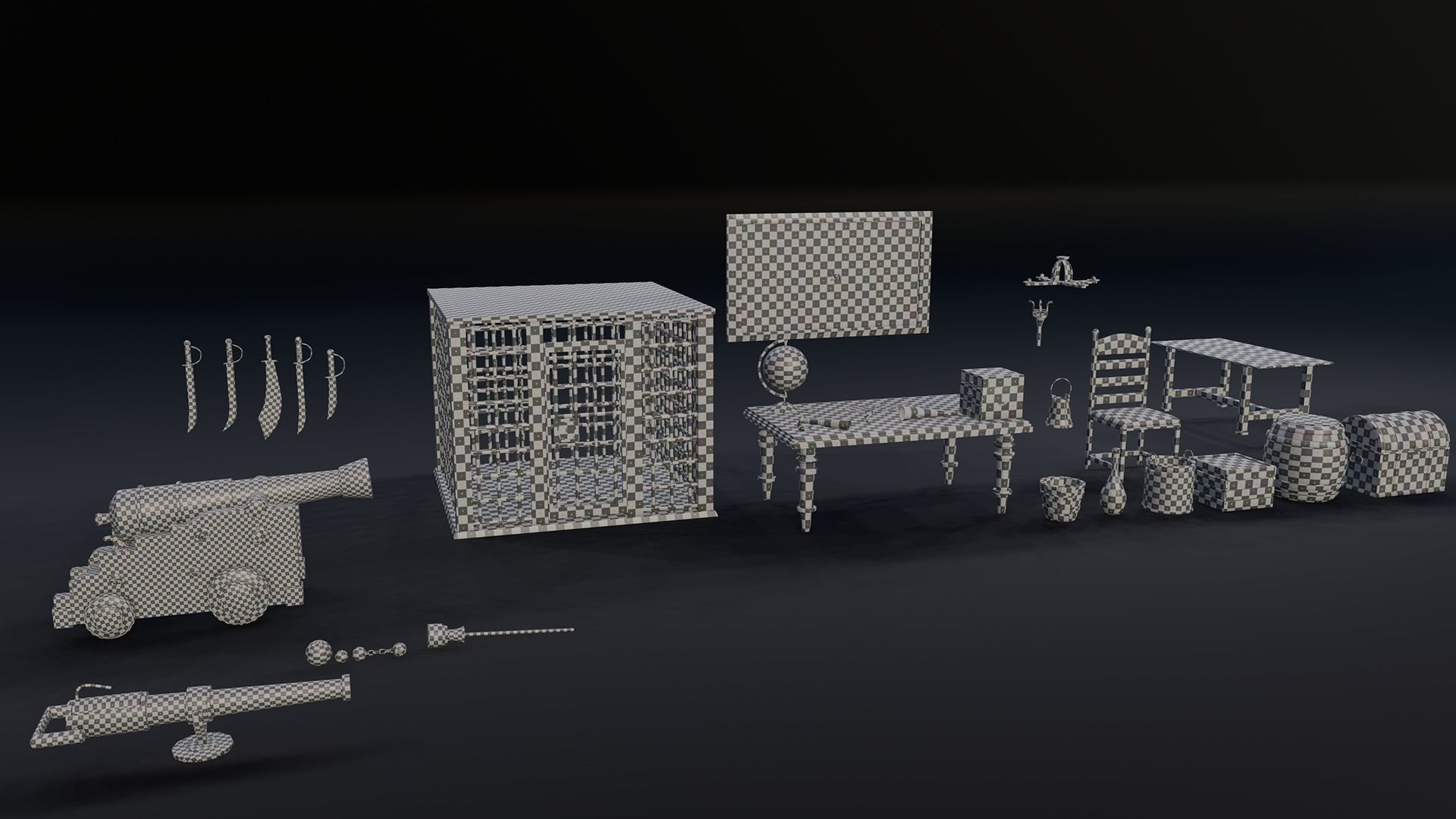 Pirate Ship with Interior - Props and Guns and Textures - Vol 1 Low-poly 3D model_9